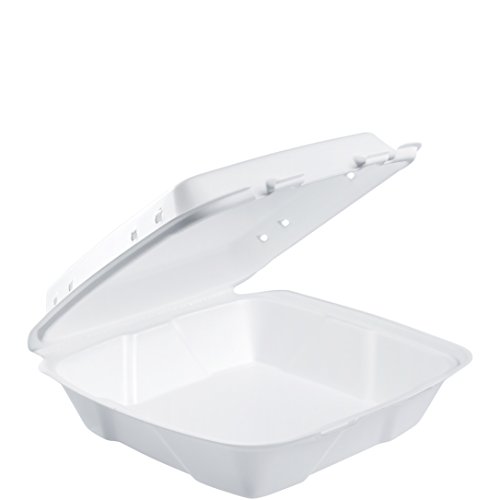 Dart Solo 90HTPF1VR Large Perforated Foam Hinged Container - Vented, 9 Inch (Case of 200), White - Perfect for Food Storage, Takeout, and Catering Supplies
