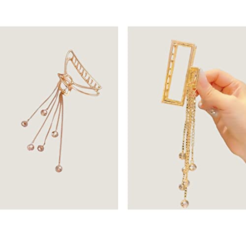 Samyak 2-Pack Designer Hair Claw Clips with Tassel Chain - Butterfly Hair Clips, Barrettes & Jaw Clamps for Women | Wedding, Bridal & Party Hair Accessories | Perfect for Updos, Ponytails & Half-Up Styles