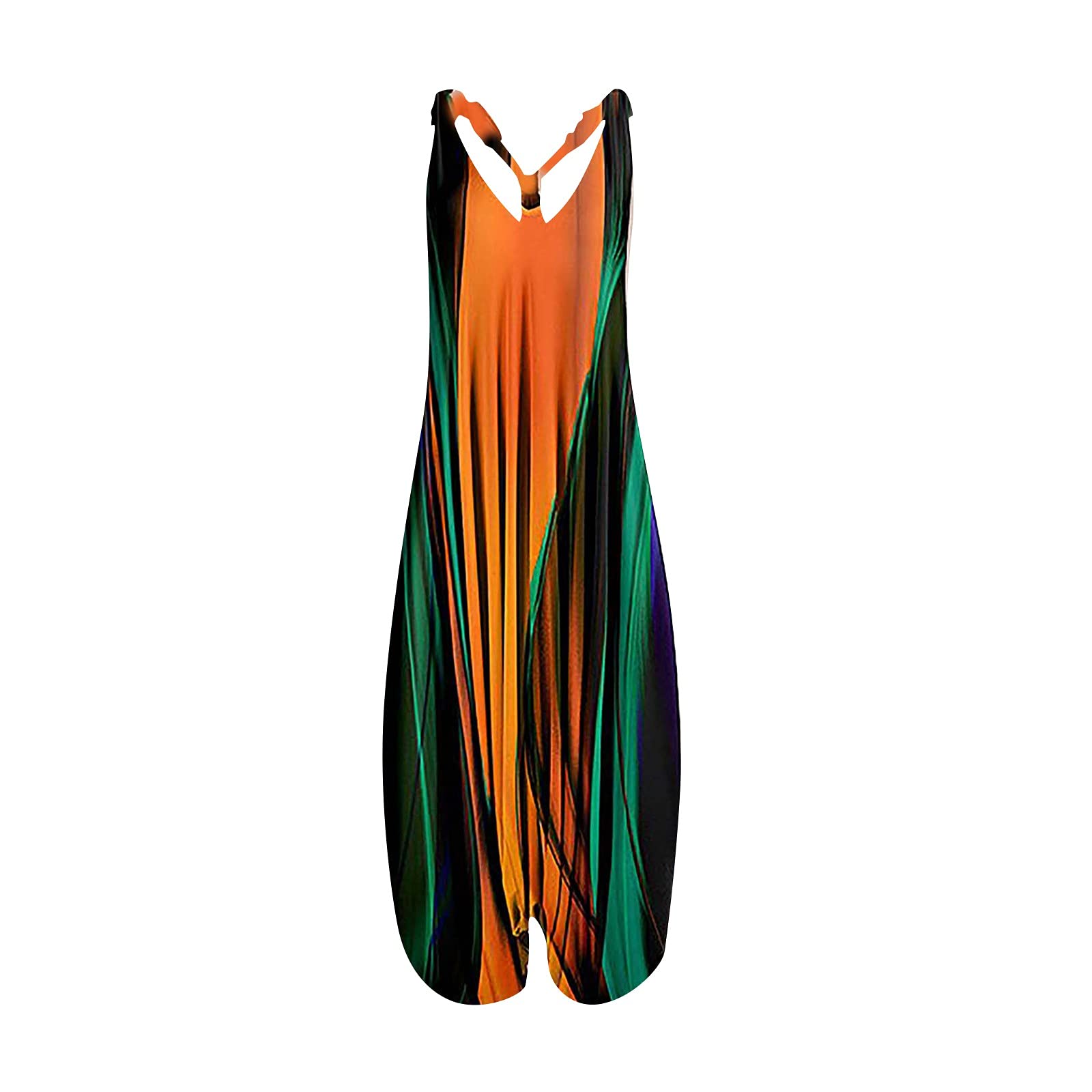 Women's Vintage Harem Jumpsuit - Spaghetti Straps, Racerback, Ethnic Print, Plus Size Casual Romper for Summer, Beach, Music Festivals & Boho Style Outfits
