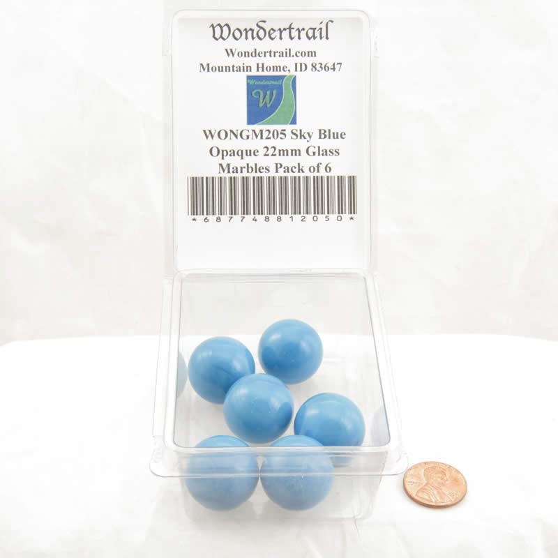 Sky Blue Opaque 22mm Glass Marbles - Pack of 6 for DIY Crafts, Home Decor & Kids Games | WONGM205