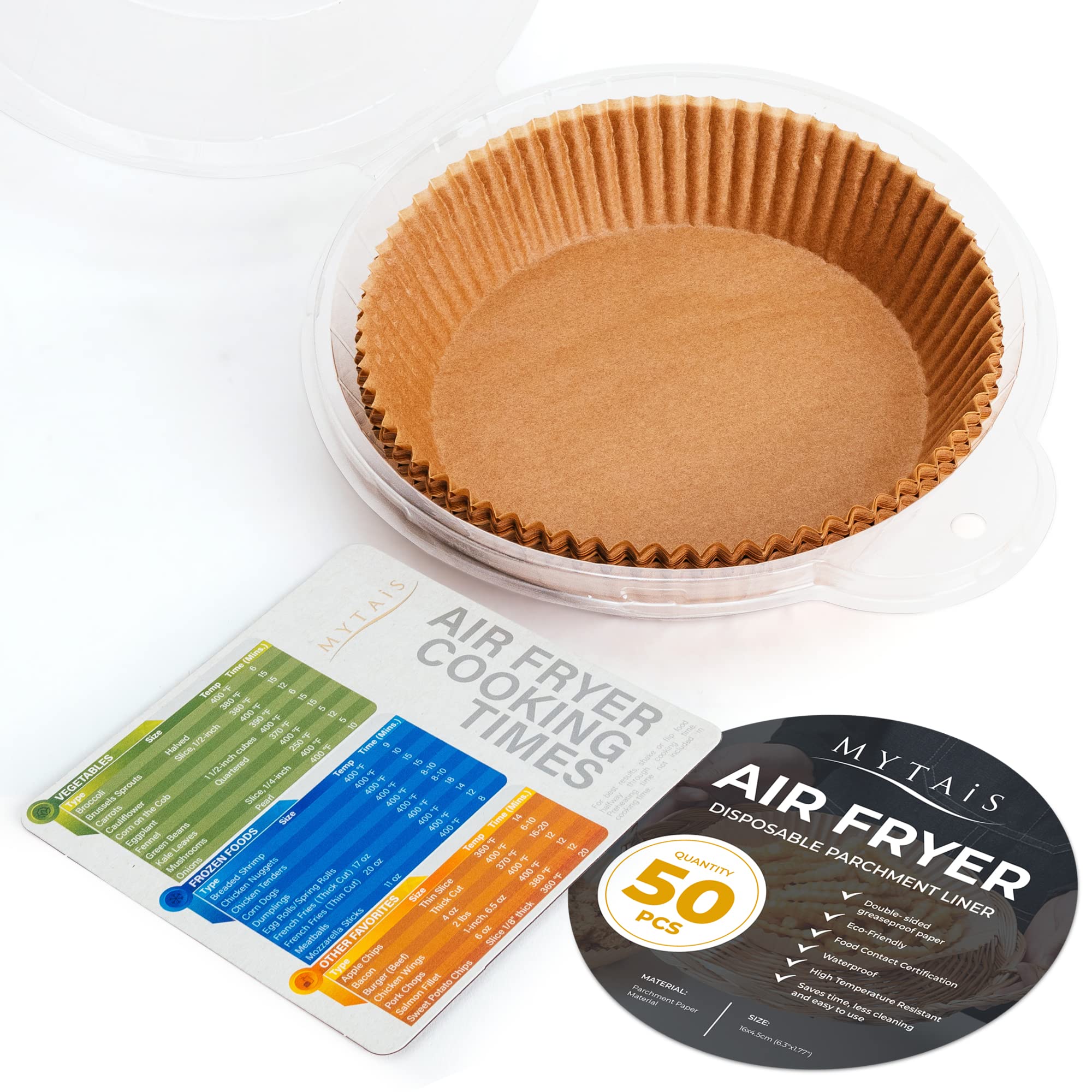 50-Pack Non-Stick Air Fryer Liners - Disposable Round Parchment Paper for Air Fryer Baskets | Greaseproof & Easy Cleanup | Perfect for Philips, Ninja, Cosori & More Air Fryers | Ideal for Cooking Chicken Wings, French Fries & Healthy Meals