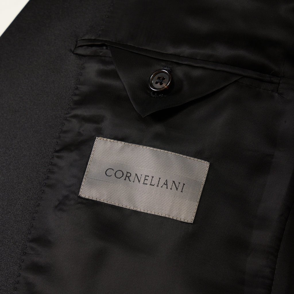Premium CORNELIANI Black Wool Suit with Peak Lapel - Classic Business & Formal Attire for Men - Perfect for Weddings, Office Meetings & Special Events
