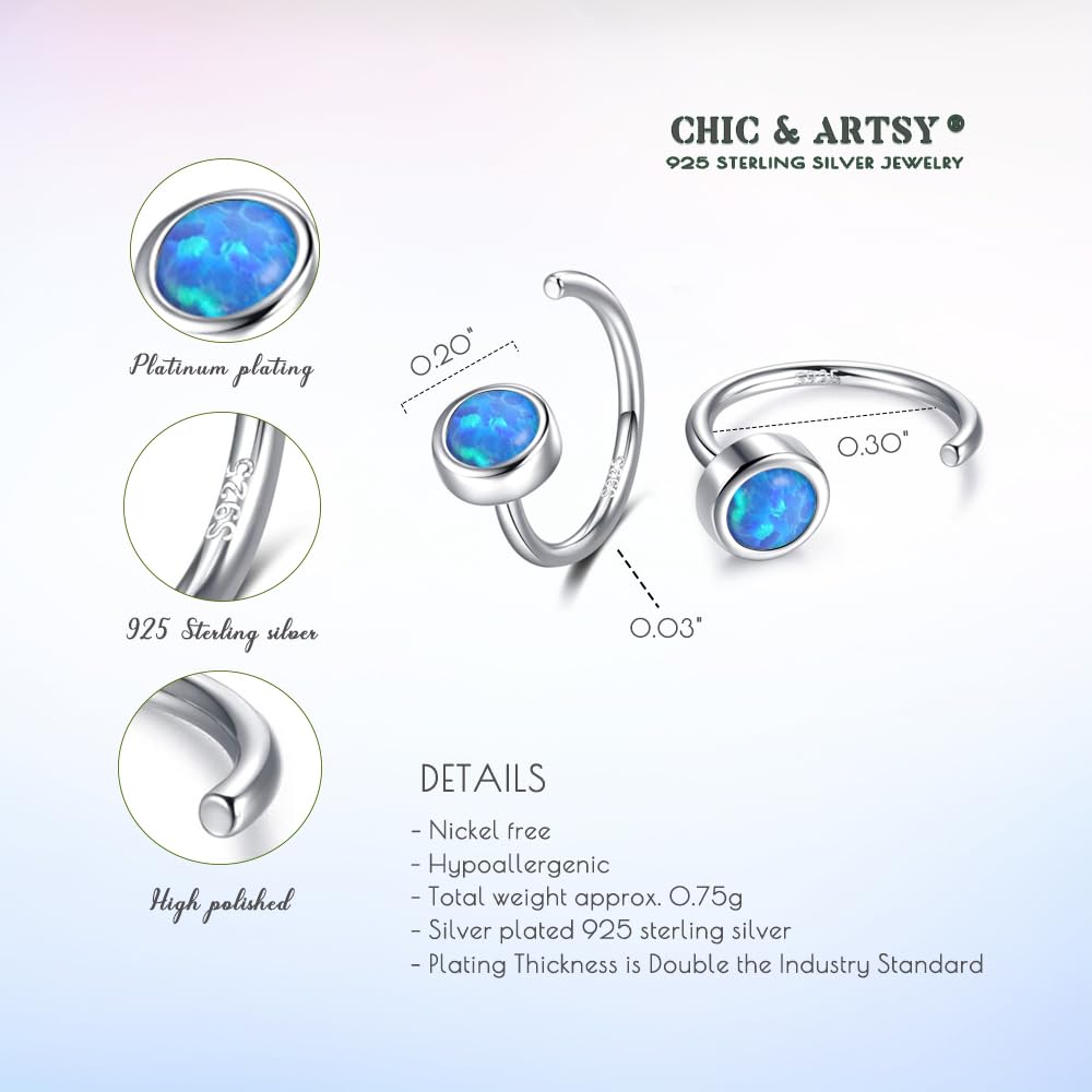925 Sterling Silver Dainty Hug Hoop Earrings - Synthetic Fire Opal/Turquoise/Moonstone/CZ Gemstone Huggie Hoops for Women | Chic & Artsy Tiny Hoop Earrings for Everyday Wear & Special Occasions