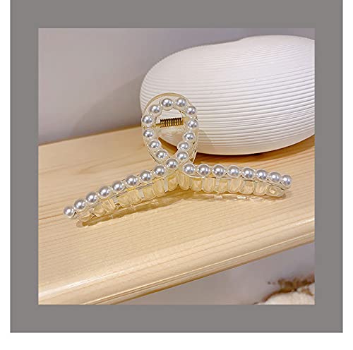 ANNACREATIONS Korean Fashion Pearl Hair Claw Clip - Large Stylish Hair Clips for Women & Girls - Barrettes, Jaw Clips, Hair Clutches - Perfect for Parties, Weddings & Everyday Use (1-Pack, White)