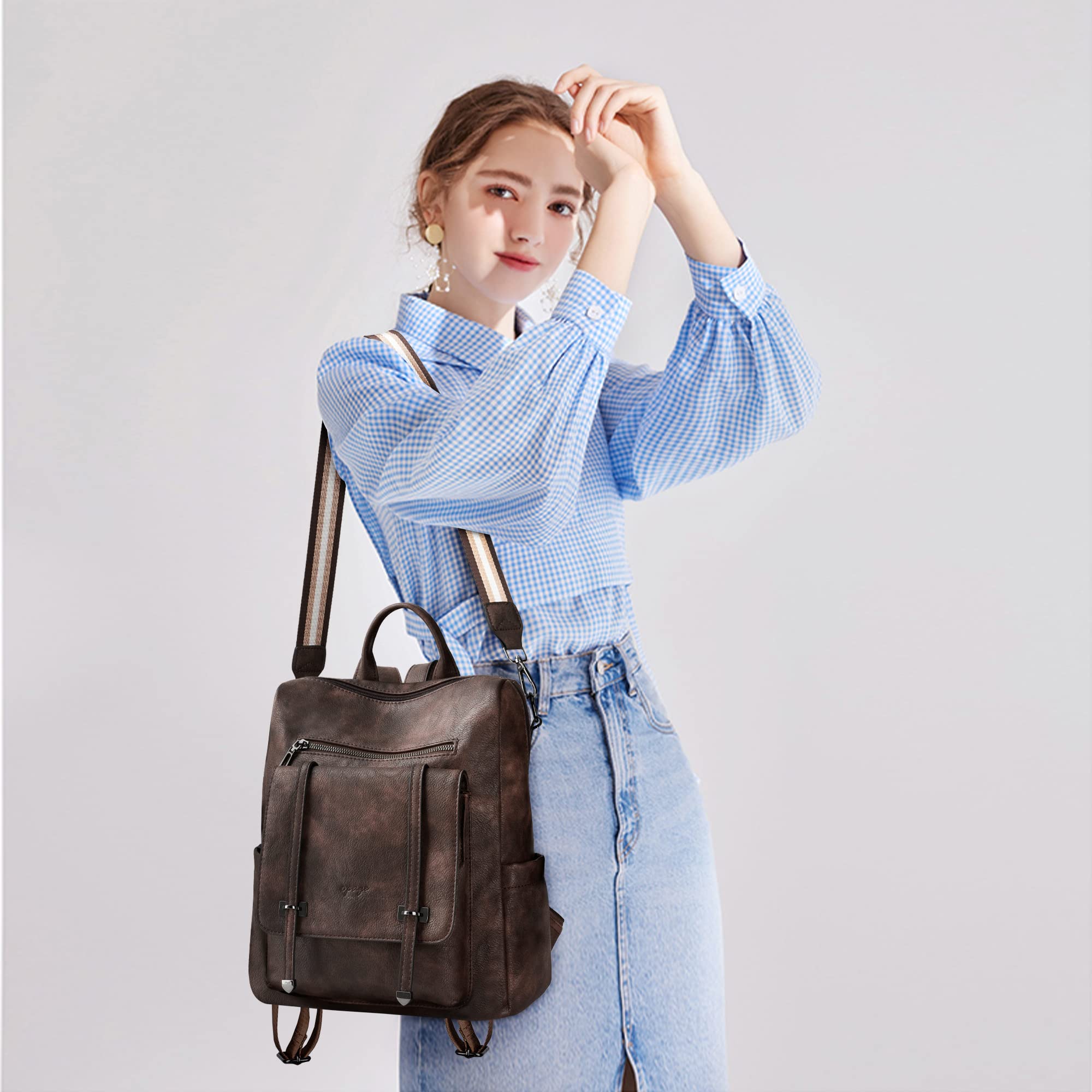 OPAGE Women's Leather Backpack Purse - Stylish Travel Backpack & Shoulder Bag with Wristlet Strap (14-inch Height) - Perfect for Work, College & Weekend Getaways