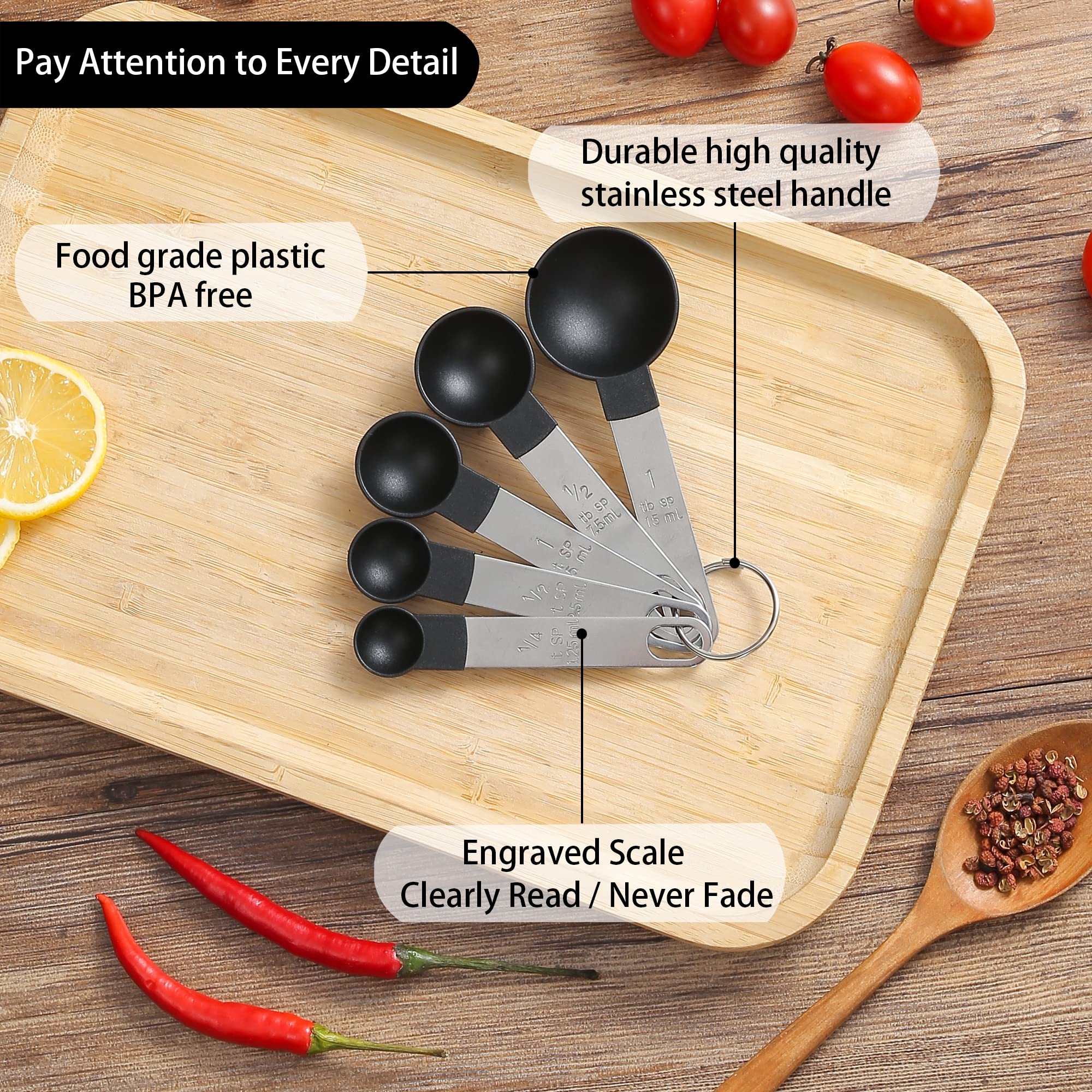 Premium 10-Piece Stainless Steel Measuring Cups and Spoons Set - Stackable Kitchen Essentials for Dry & Liquid Ingredients (Black) | Perfect for Baking, Cooking & Meal Prep