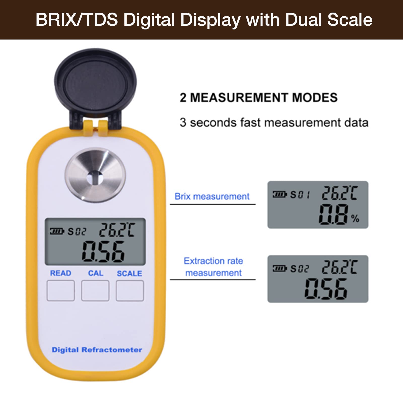 Digital Coffee Refractometer with BRIX Display - Dual Measurement Modes for Coffee, Sugar Drinks & Total Dissolved Solids | Perfect for Baristas, Home Brewing & Coffee Quality Testing