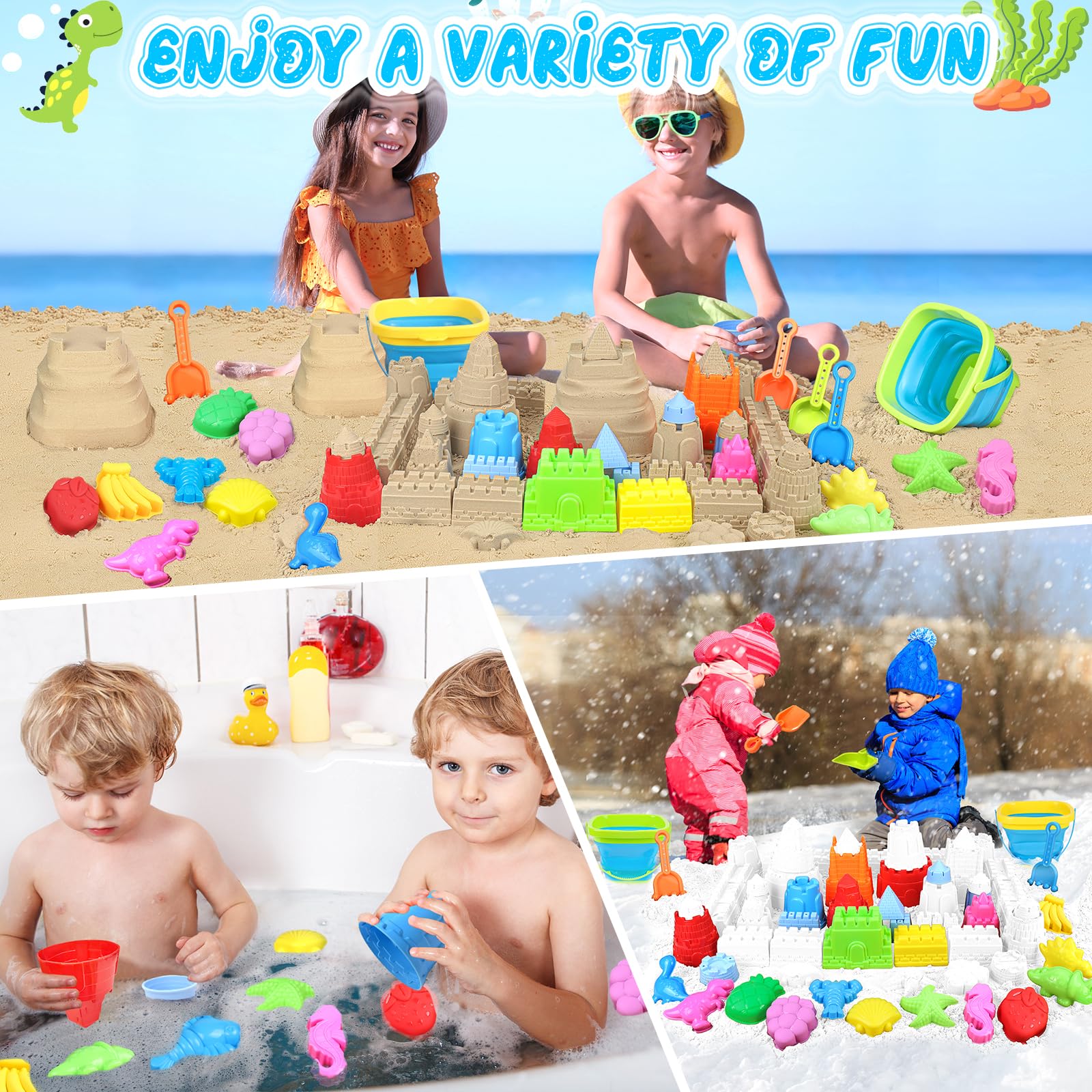 Collapsible Beach Toys Set for Kids & Toddlers - 12-Piece Sand Castle Building Kit with Mesh Storage Bag, Bucket, Shovel & Molds - Perfect for Beach, Sandbox & Outdoor Play - Best Gift for Boys Girls Ages 3-12