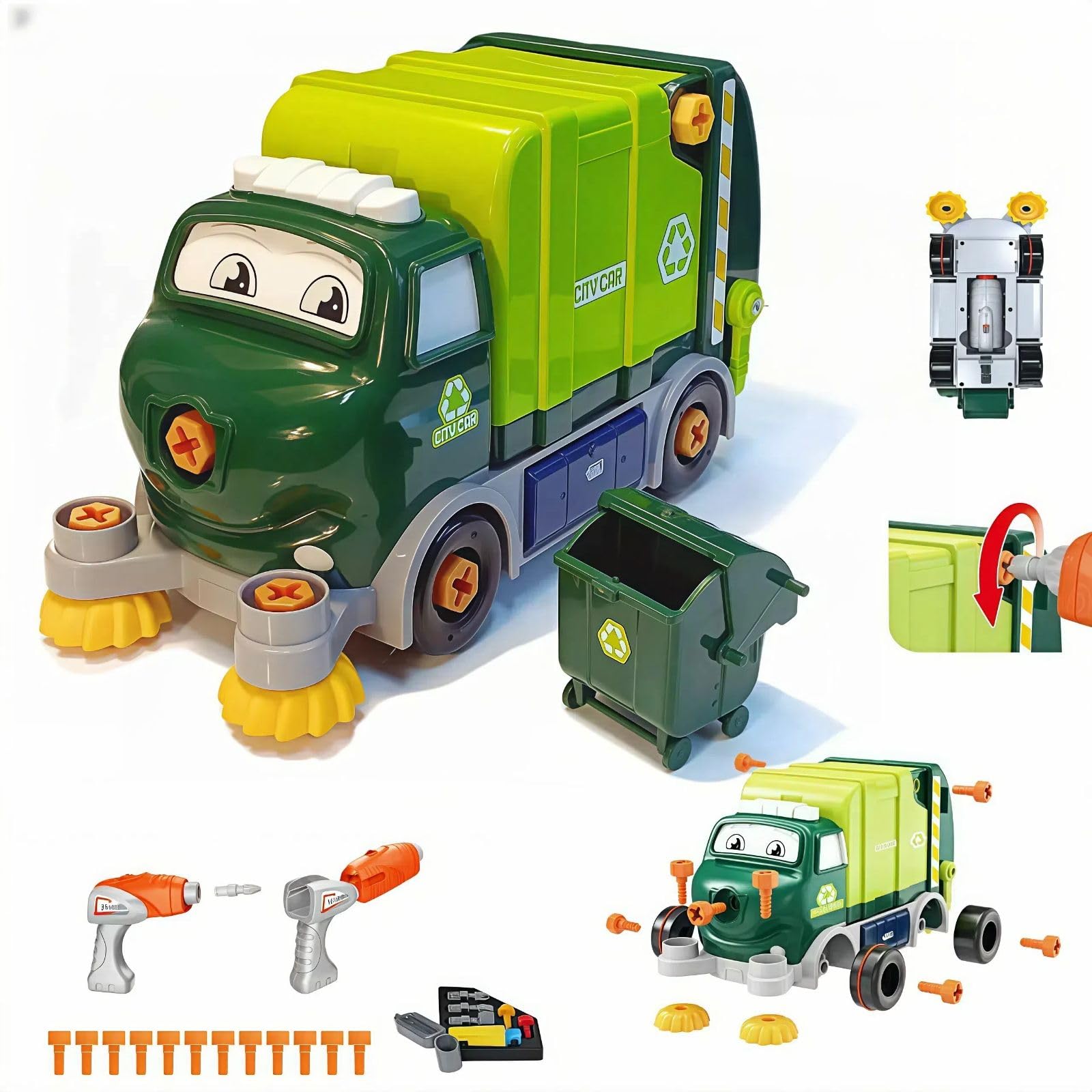 Take Apart Toy Garbage Truck - 29-Piece STEM Building Set with Electric Screwdriver, DIY Construction Vehicle Toy for Kids Ages 3+, Educational Birthday Gift for Boys & Girls - Perfect for Pretend Play & Learning Recycling Concepts