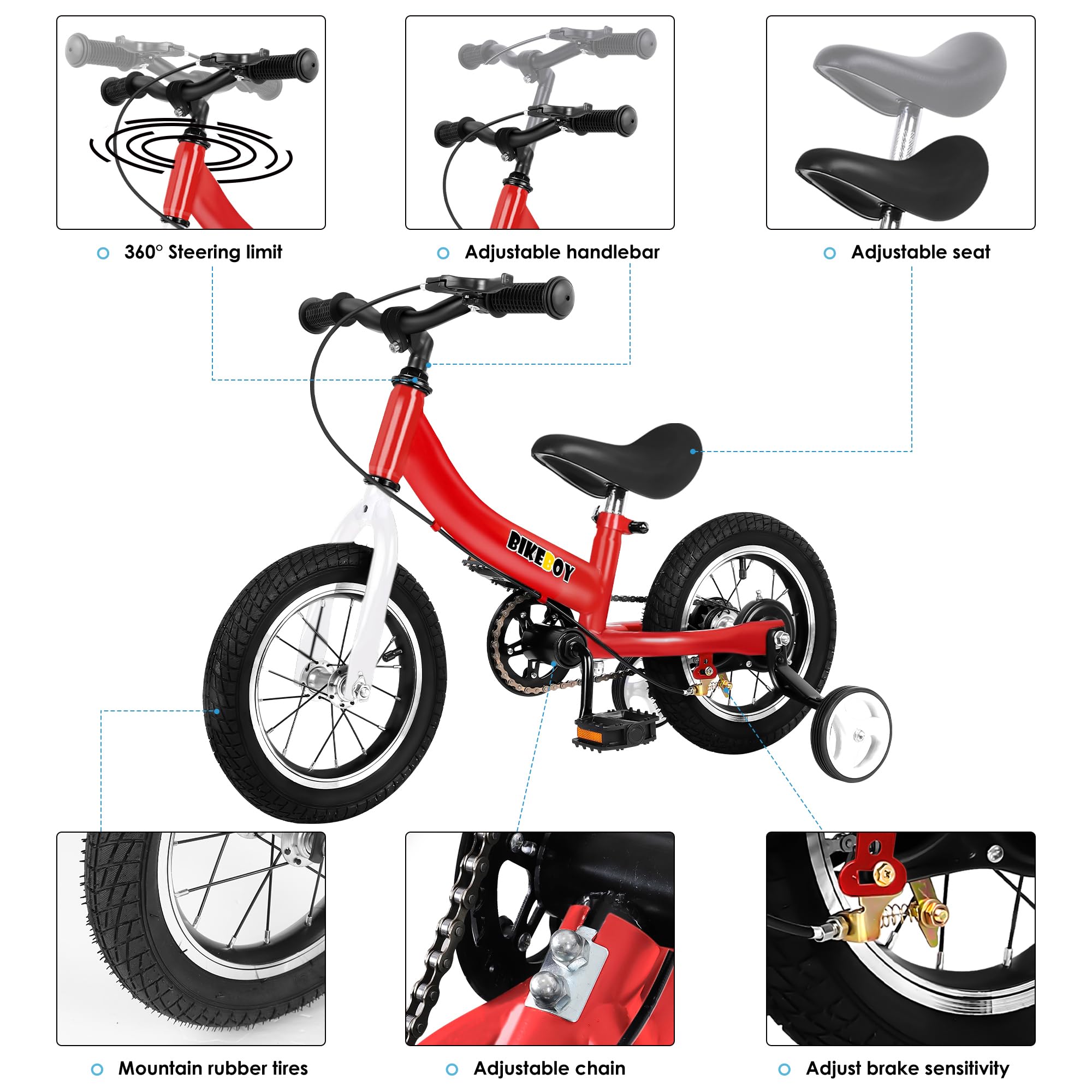 2 in 1 Balance Bike for Kids Ages 2-7 | Convertible Toddler Bike with Training Wheels & Brake | 12 14 16 Inch Wheels | Perfect for Learning to Ride & Outdoor Play