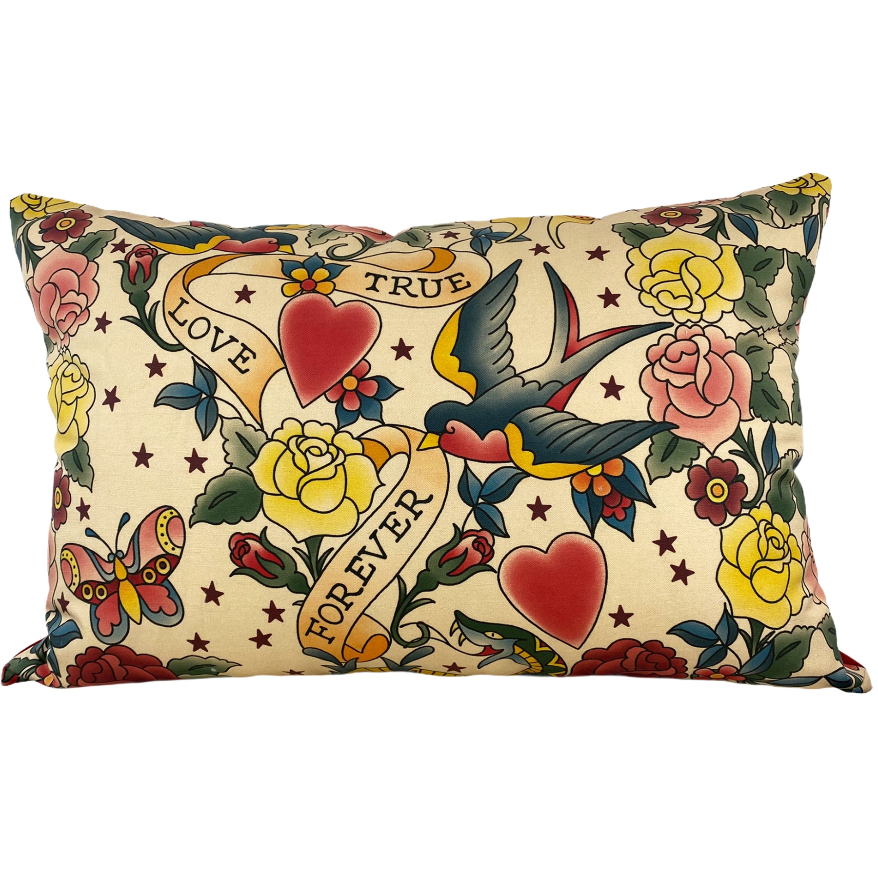 True Love Forever Tattoo Design Throw Pillow Cover 17x25 Inches - Romantic Home Decor for Couples, Bedroom & Living Room