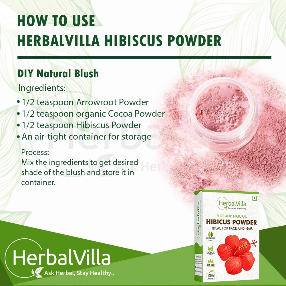 Herbalvilla Hibiscus Powder for Hair Growth & Skin Care - 200g | Natural Hair & Face Mask for Thicker Hair & Glowing Skin | DIY Beauty Treatment for Hair Loss & Anti-Aging