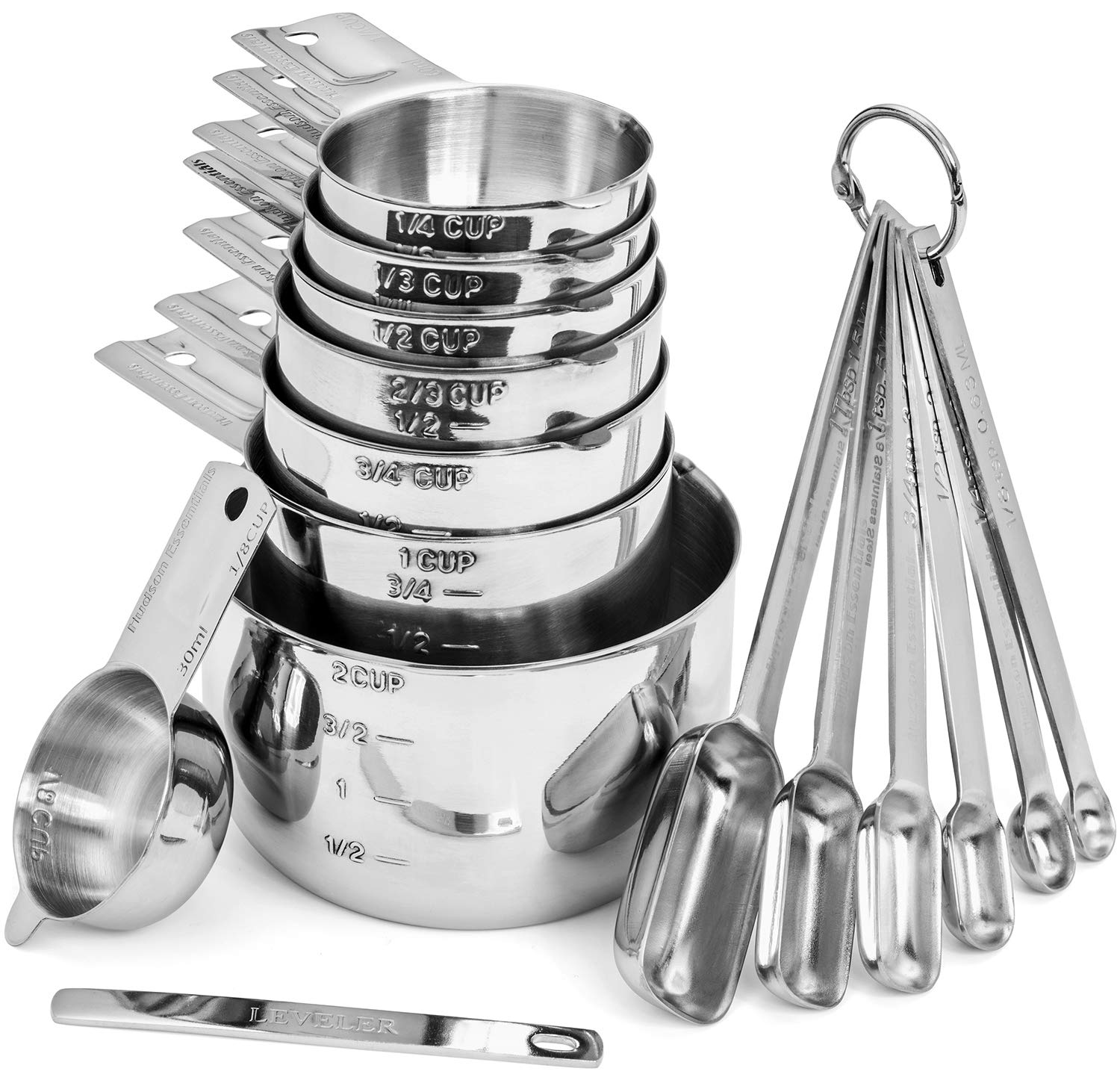Premium Stainless Steel Measuring Cups and Spoons Set - 15 Piece Kitchen Essentials for Baking & Cooking | Dishwasher Safe, Rust Resistant for Professional & Home Use
