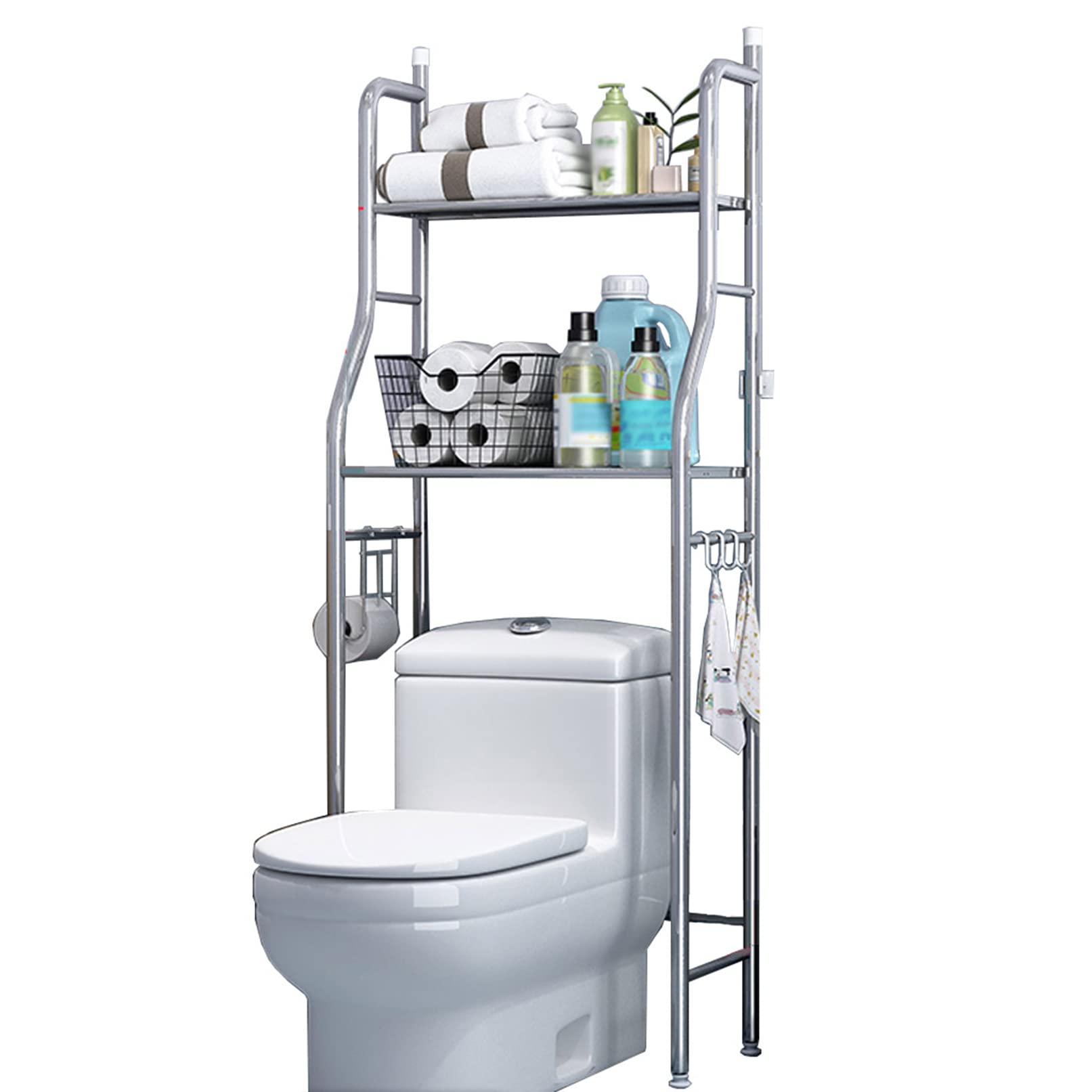 3-Tier Over The Toilet Storage Rack - Space Saving Bathroom Organizer with Washer Storage, Silver | Perfect for Small Bathrooms, Apartments & Dorm Rooms