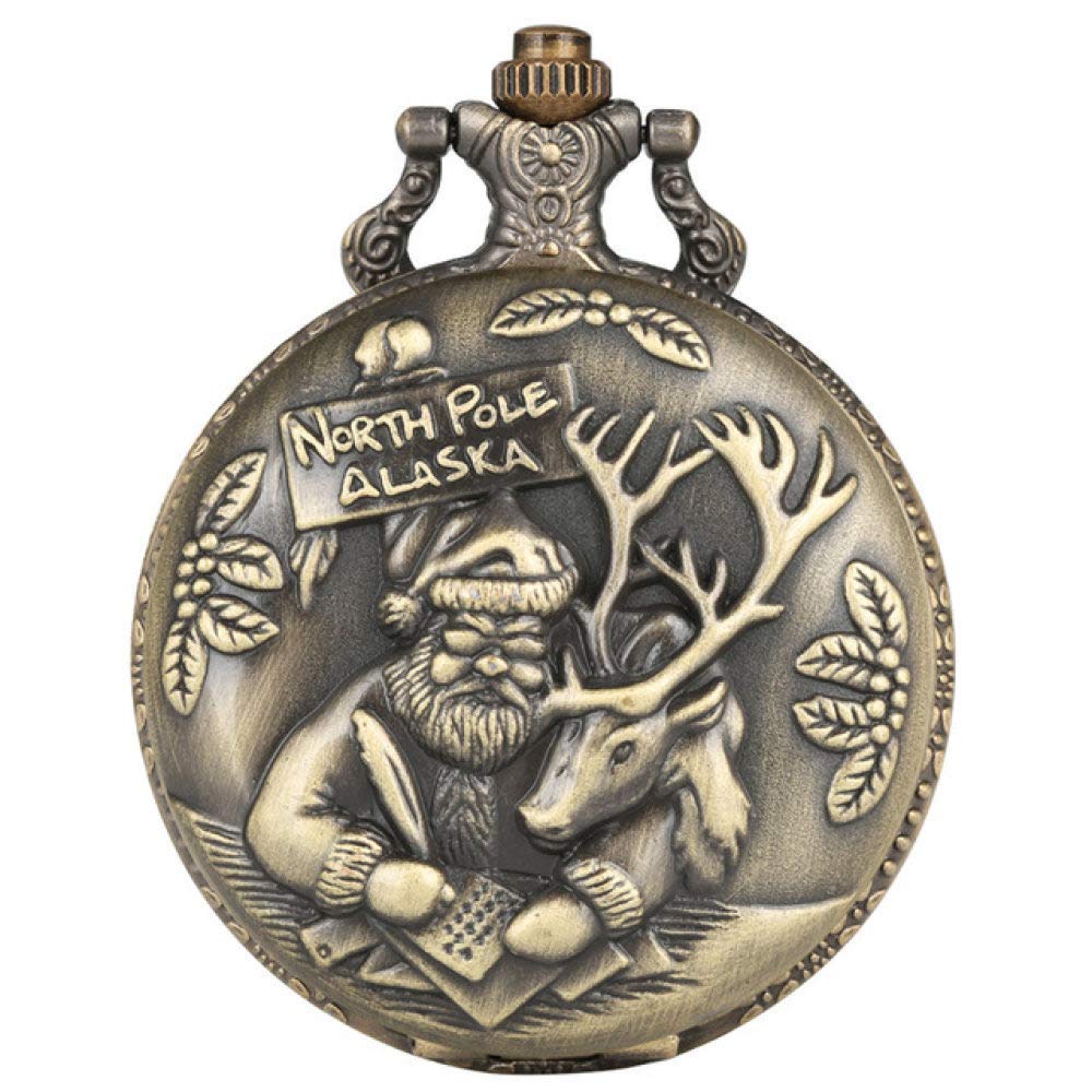Bronze Santa Pocket Watch - Vintage Quartz Necklace Clock for Men, Women, Kids - Christmas Gift & Display