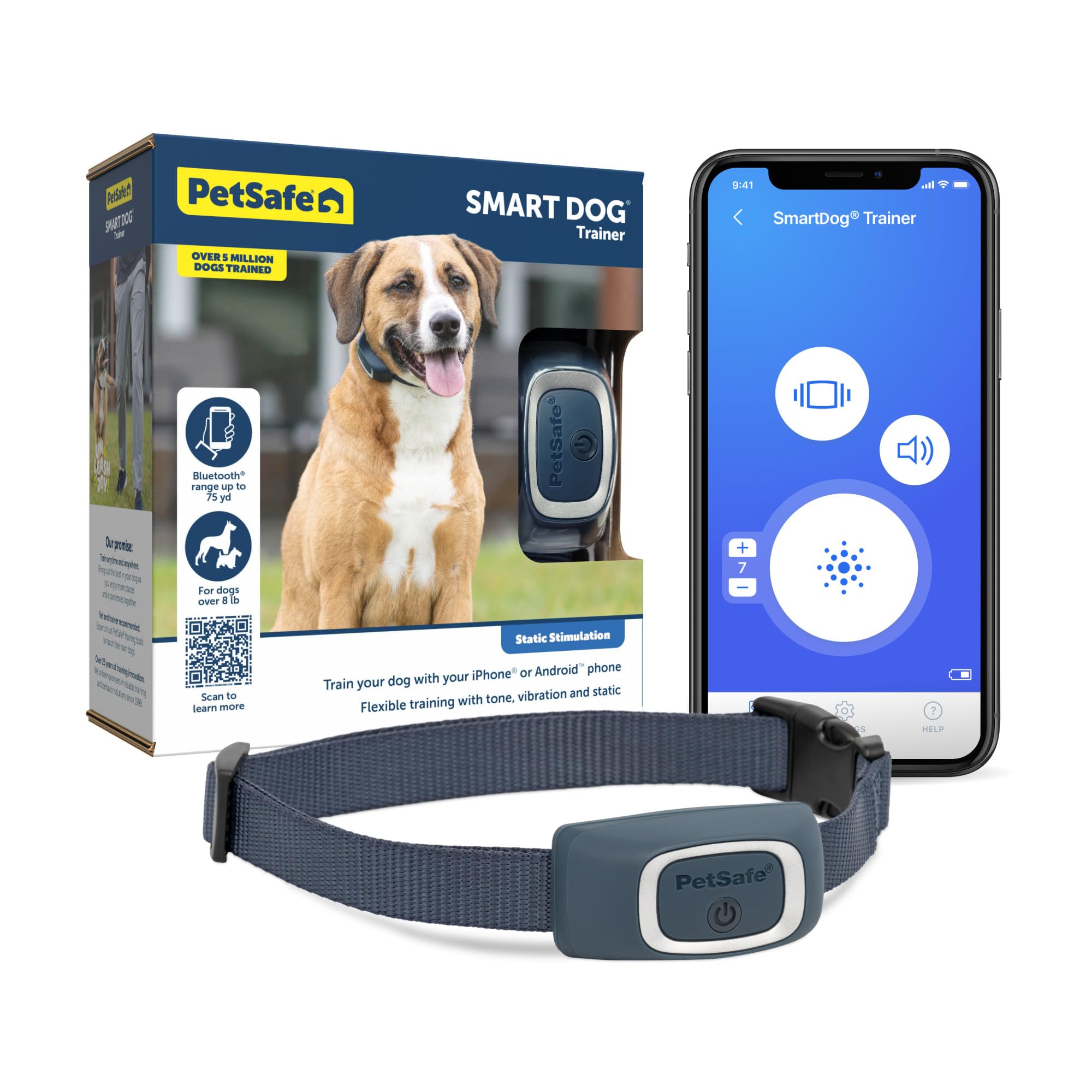 PetSafe Smart Dog Training Collar with Bluetooth - 15 Static Levels, Vibration & Tone - Remote Control via Smartphone App | Perfect for Obedience Training, Behavior Correction & Outdoor Adventures