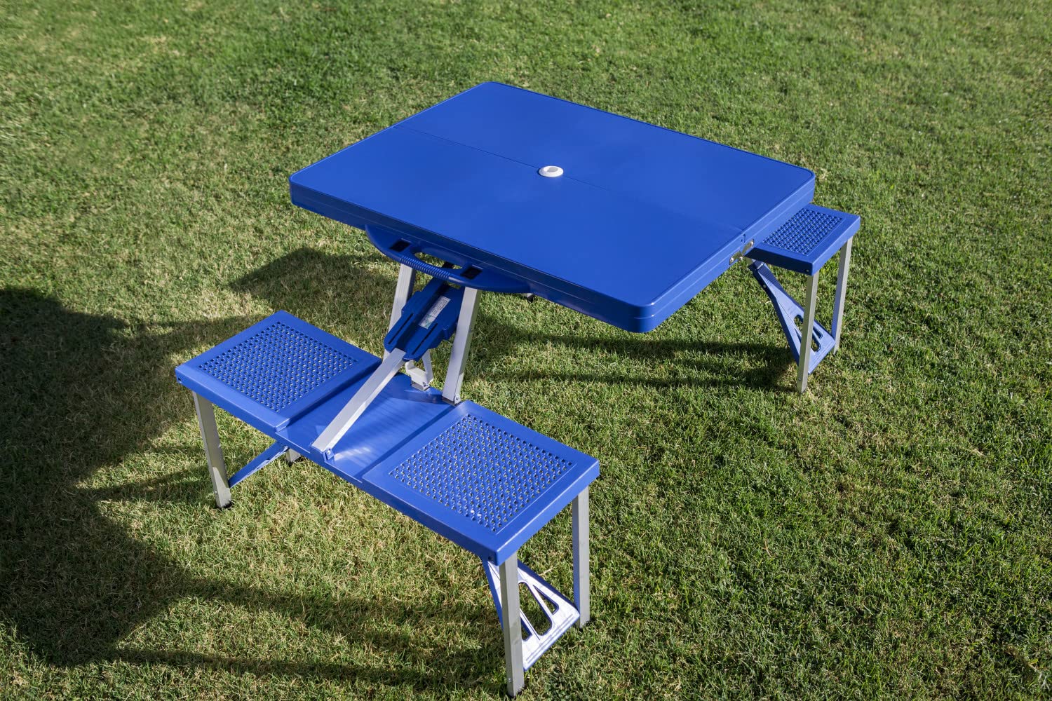 PICNIC TIME NCAA Ole Miss Rebels Folding Picnic Table - Portable Camping Table with Umbrella Hole - Outdoor Dining Table for Tailgating, Beach & Backyard (Royal Blue)