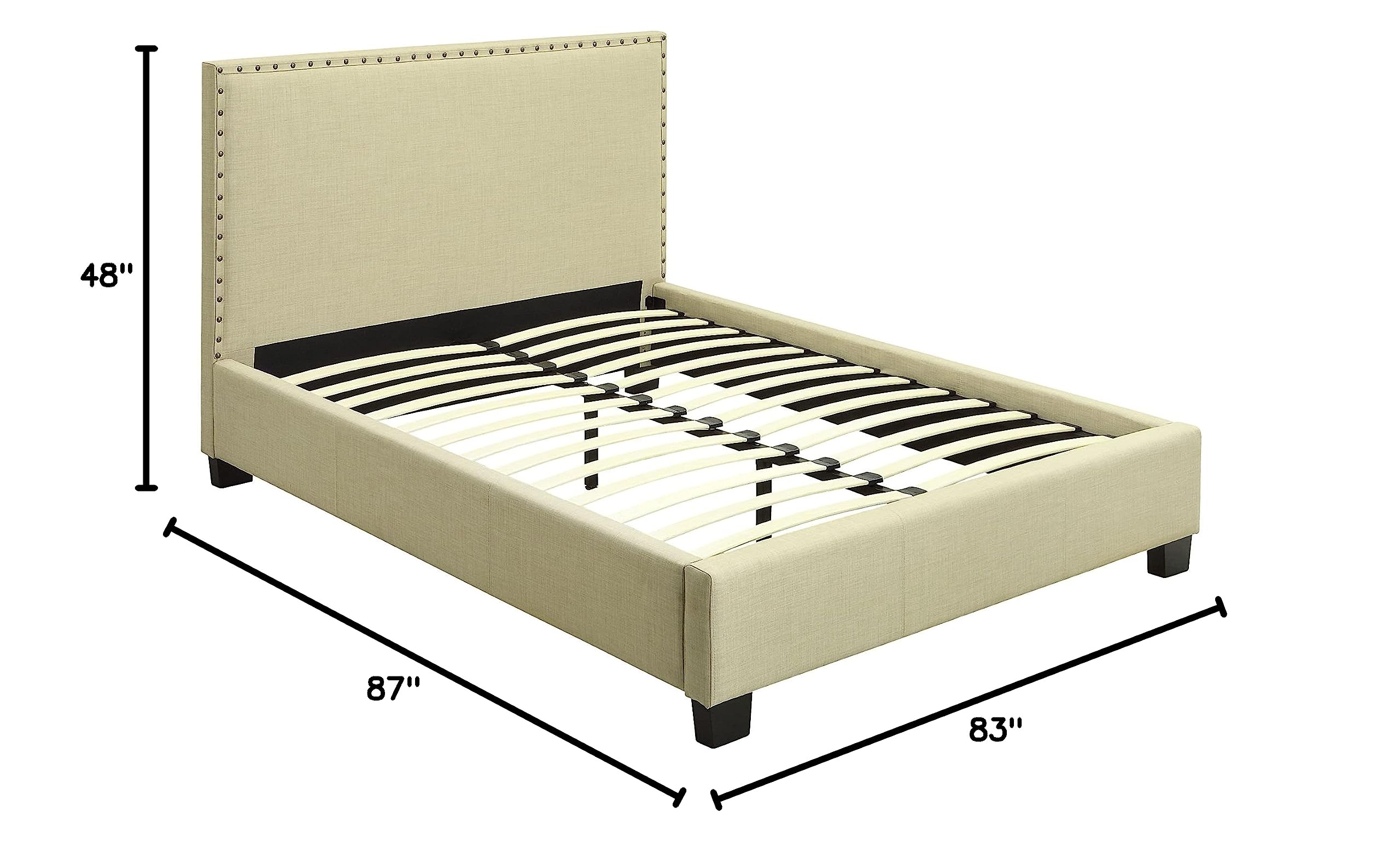 Modus Furniture Solid Wood Nailhead Platform King Bed Frame in Tumbleweed Finish | Rustic Bedroom Furniture for Master Suite & Guest Room