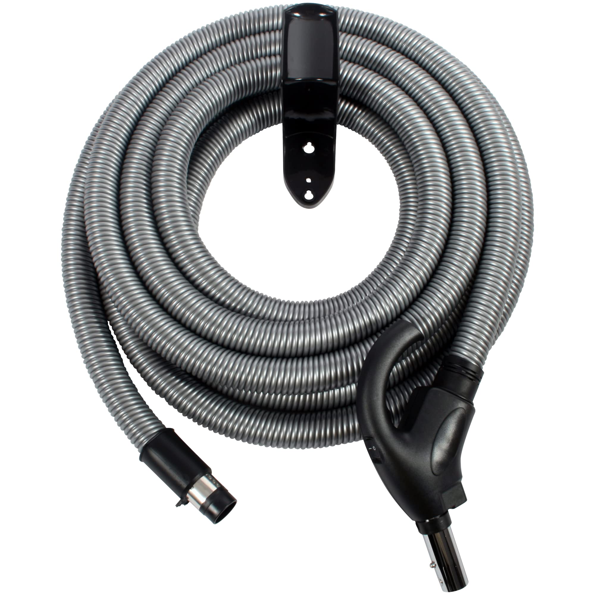 Cen-Tec Systems 97261 Low Voltage Central Vacuum Hanger with 30 Ft. Hose - Silver | Wall-Mounted Vacuum Accessory for Home & Office Cleaning
