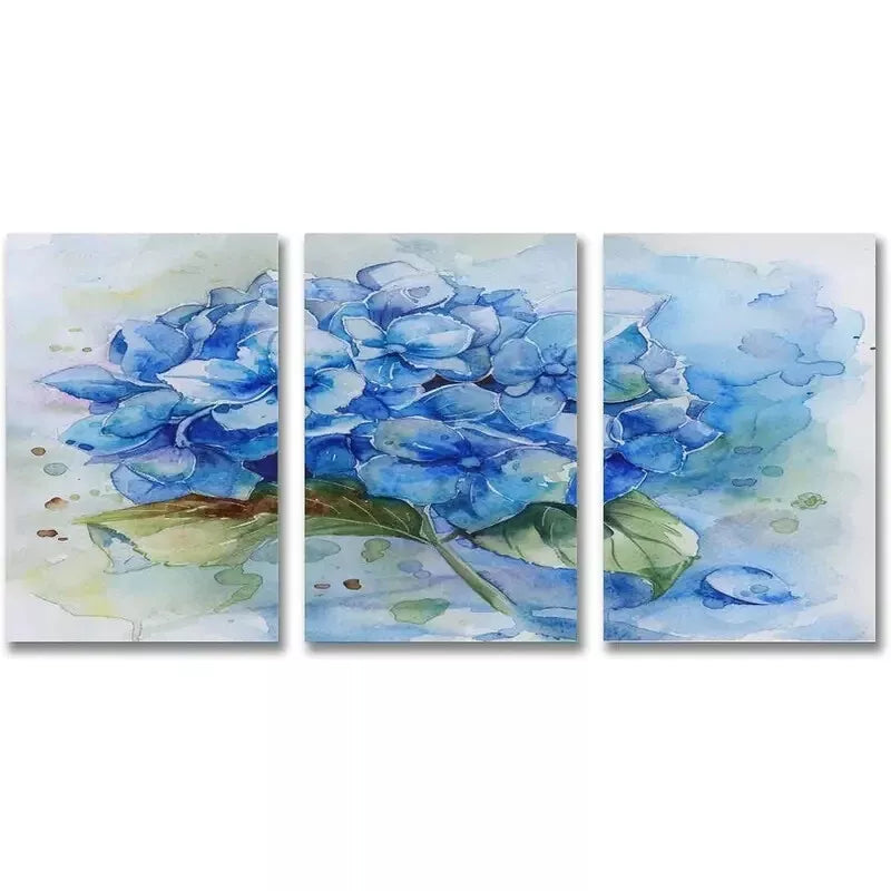 3-Piece Blue Hydrangea Floral Wall Art Set - Framed Canvas Prints 50x70cm - High Quality Home Decor - Ready to Hang - Perfect for Living Room, Bedroom & Office Decoration