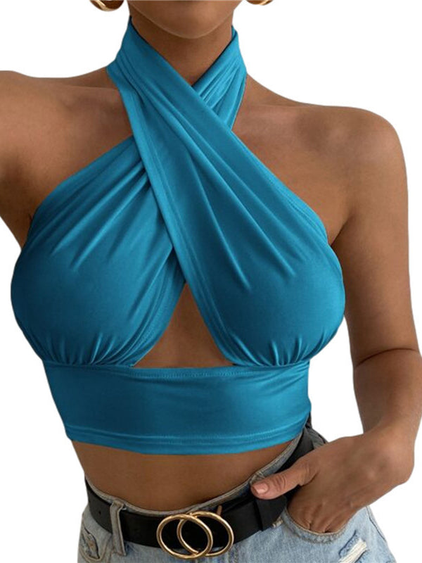 ZASUWA Women's Sexy Cross Halter Hollow Out Backless Tank Top - Perfect for Summer Beach, Party & Night Out