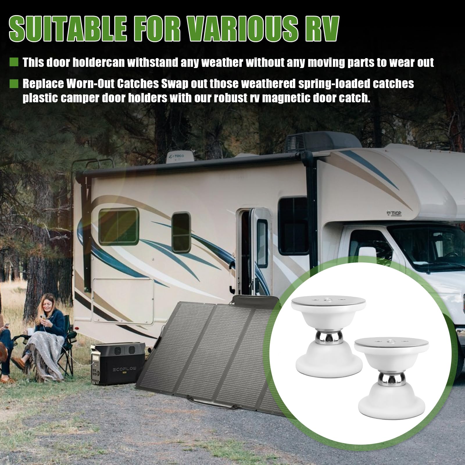Magnetic RV Door Holder - Heavy Duty Baggage Door Catch Latch for Camper, Trailer, Motorhome & Boat Storage Compartments (2 Pack, White) | Secure Cargo Doors During Travel & Camping