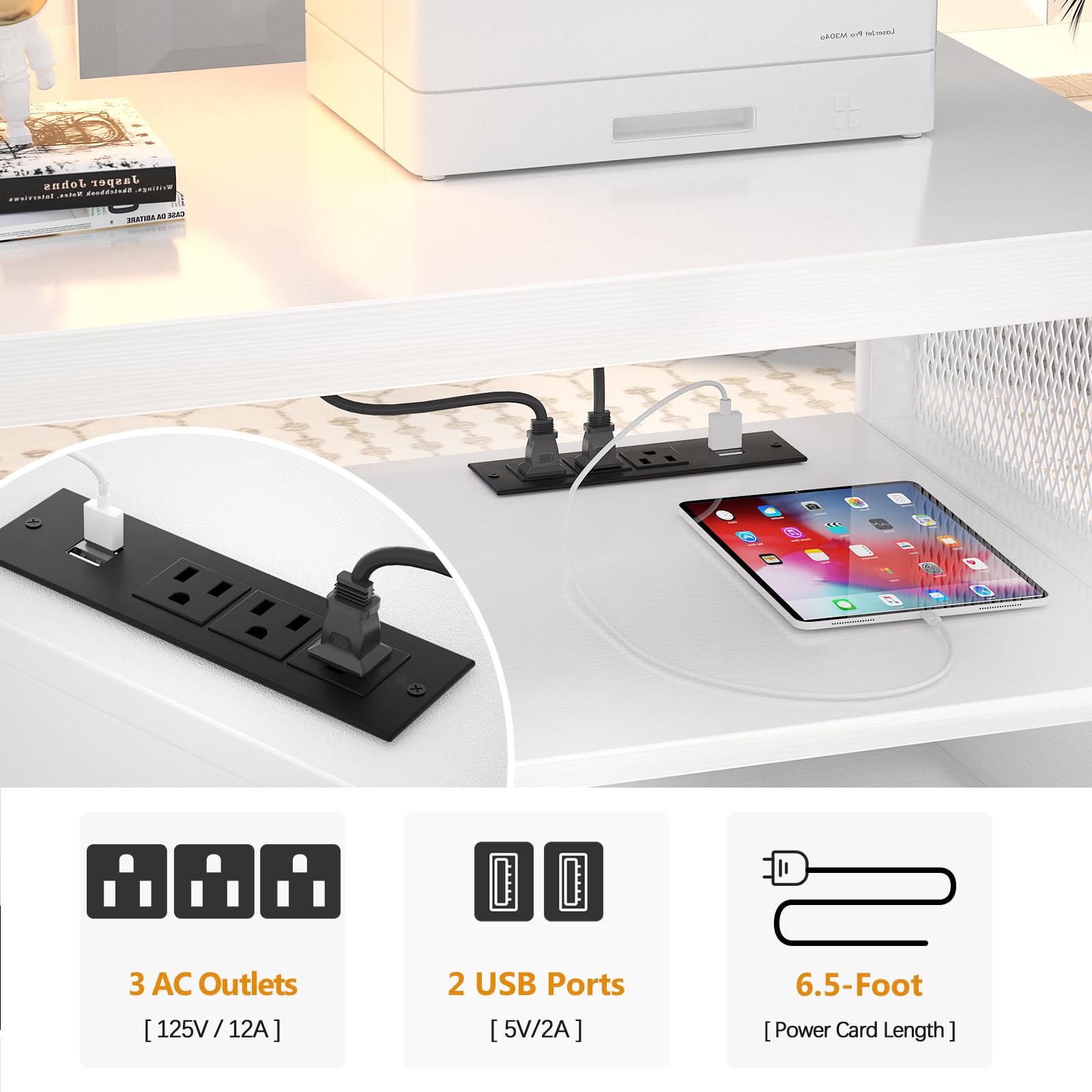 Unikito Rolling File Cabinet with USB Charging Port - Lockable Lateral Office Filing Cabinet with Wheels, Modern Printer Stand with Door & Open Storage - White | Perfect for Home Office, Small Business & Workspace Organization