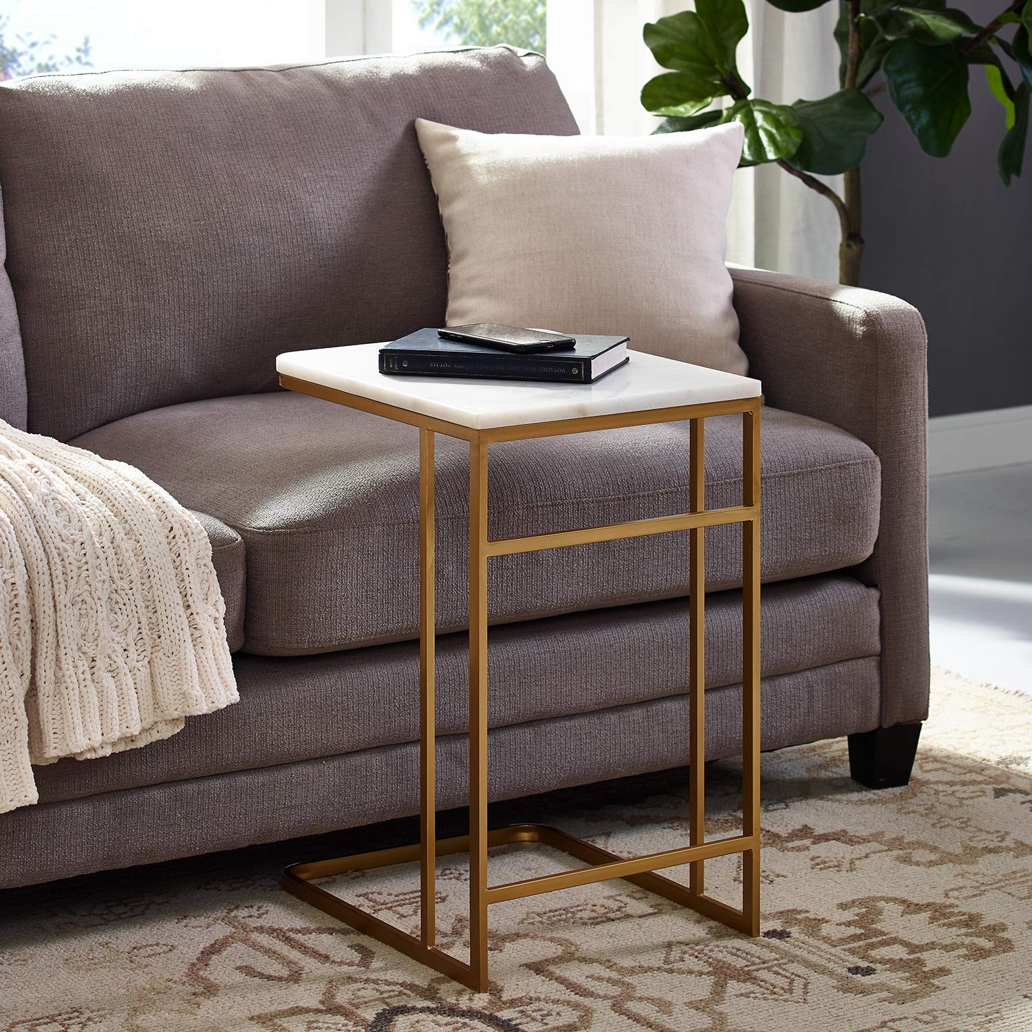 SEI Furniture Fallon Marble Coffee Table with Gold Metal Base - Modern Living Room Accent Table for Small Spaces, Home Decor & Entertaining