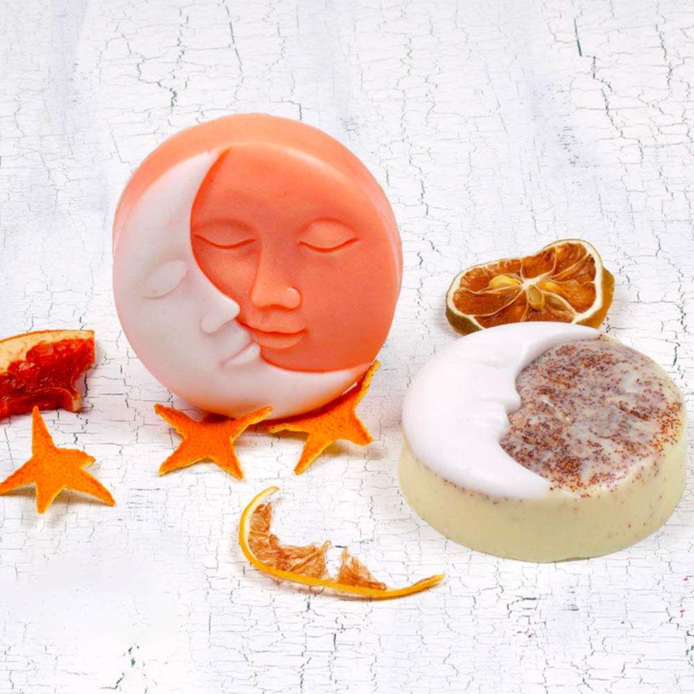 2 Pack Silicone Soap Molds - Sun & Moon Face Shaped DIY Soap Making Kit, Reusable Bath Bomb Molds for Chocolate, Candle Making, Valentine's Day Wedding Gifts - Perfect for Home Spa, DIY Crafts & Party Favors