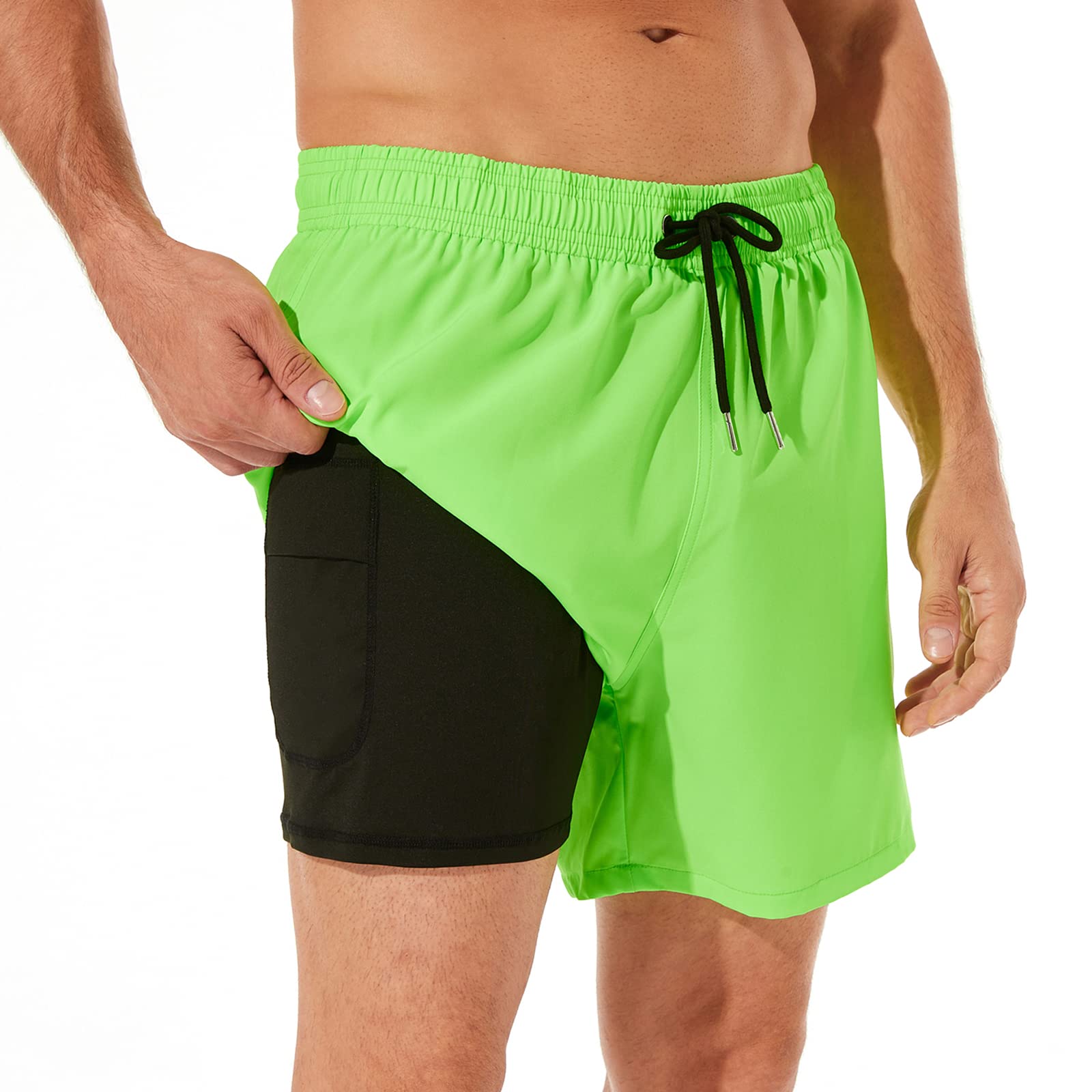BRISIRA Men's Quick Dry 5 Inch Swim Trunks with Compression Liner & Zipper Pocket - Lightweight Beach Shorts for Swimming, Surfing & Summer Vacation