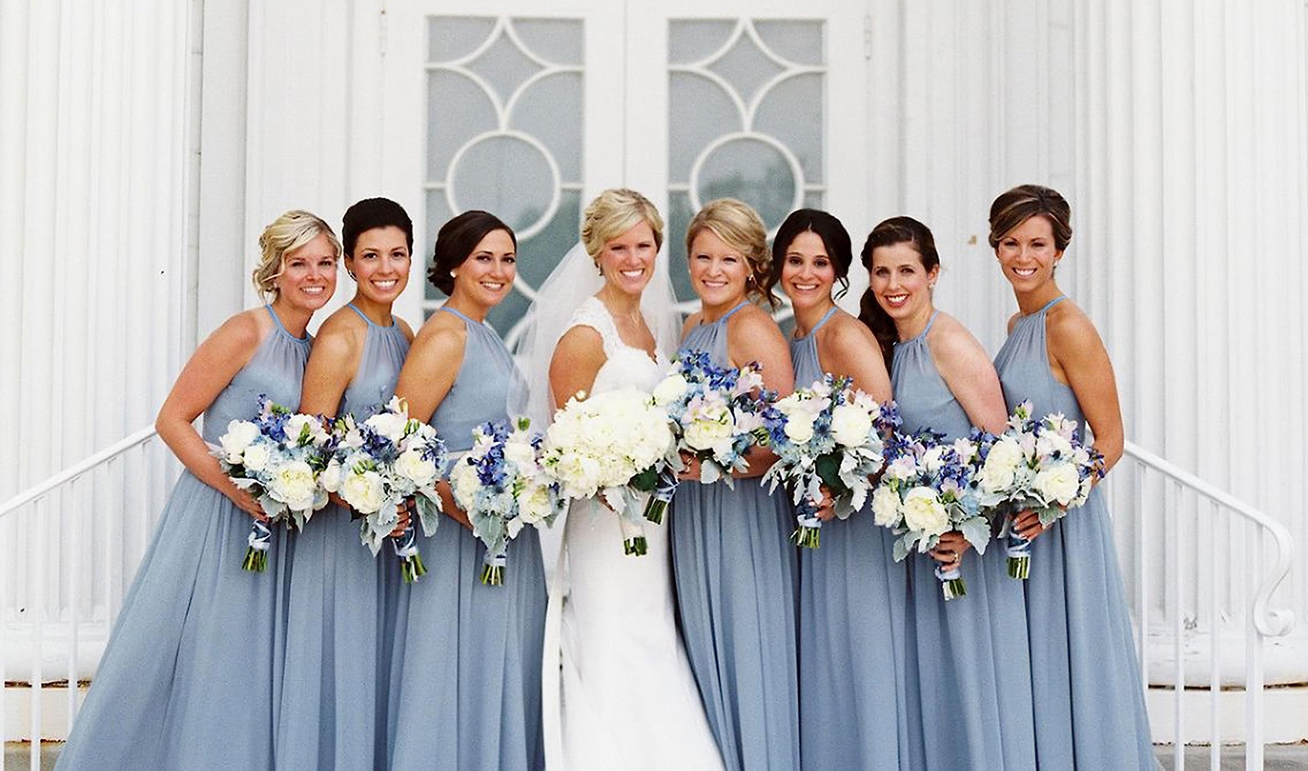 Elegant Chiffon Bridesmaid Dress with Ruffles & Pleats - Women's Formal Halter Gown for Weddings, Parties & Special Occasions