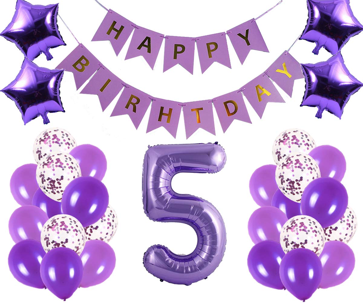 5th Birthday Party Decorations Kit - Happy Birthday Banner, Number 5 Balloons & Purple Party Supplies for 5 Year Old Birthday Celebration | Perfect for Kids Birthday Parties, Photo Backdrops & Milestone Celebrations
