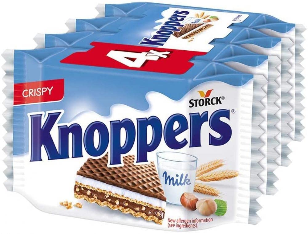 Storck Knoppers Milk Hazelnut Cream Wafer 4-Pack - German Imported Chocolate Snacks - Perfect for Office Treats, School Lunches & Gift Baskets