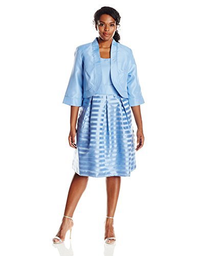 Le Bos Women's Plus Size Shadow Stripe Party Dress with Jacket - Elegant Two-Piece Outfit for Evening Events, Weddings & Special Occasions