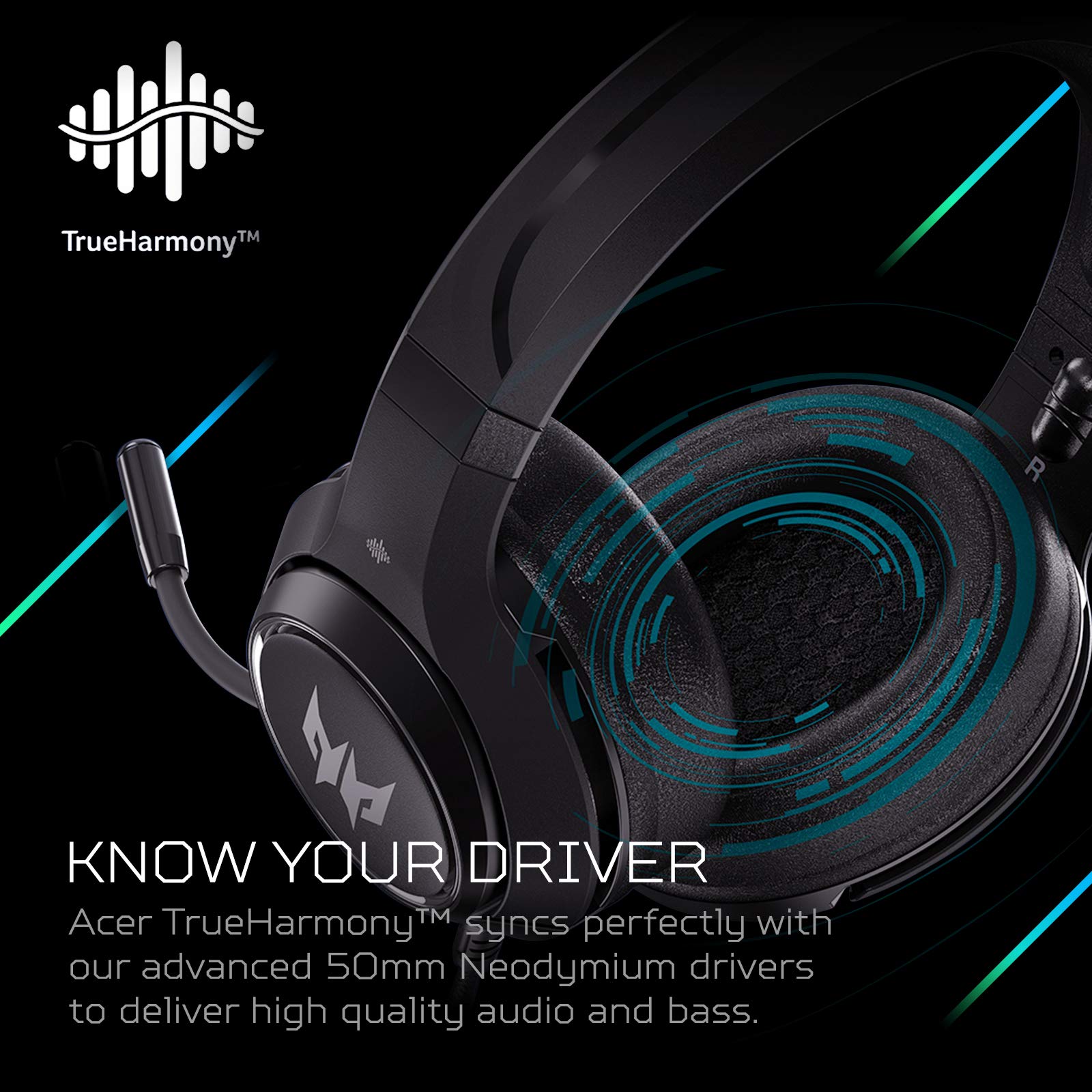 Acer PHW920 Predator Galea 350 7.1 Surround Sound Gaming Headset with 50mm Neodymium Drivers, Retractable Noise-Canceling Microphone & In-Line Controls - Perfect for PC, PS4, Xbox Gaming & Streaming (Black)