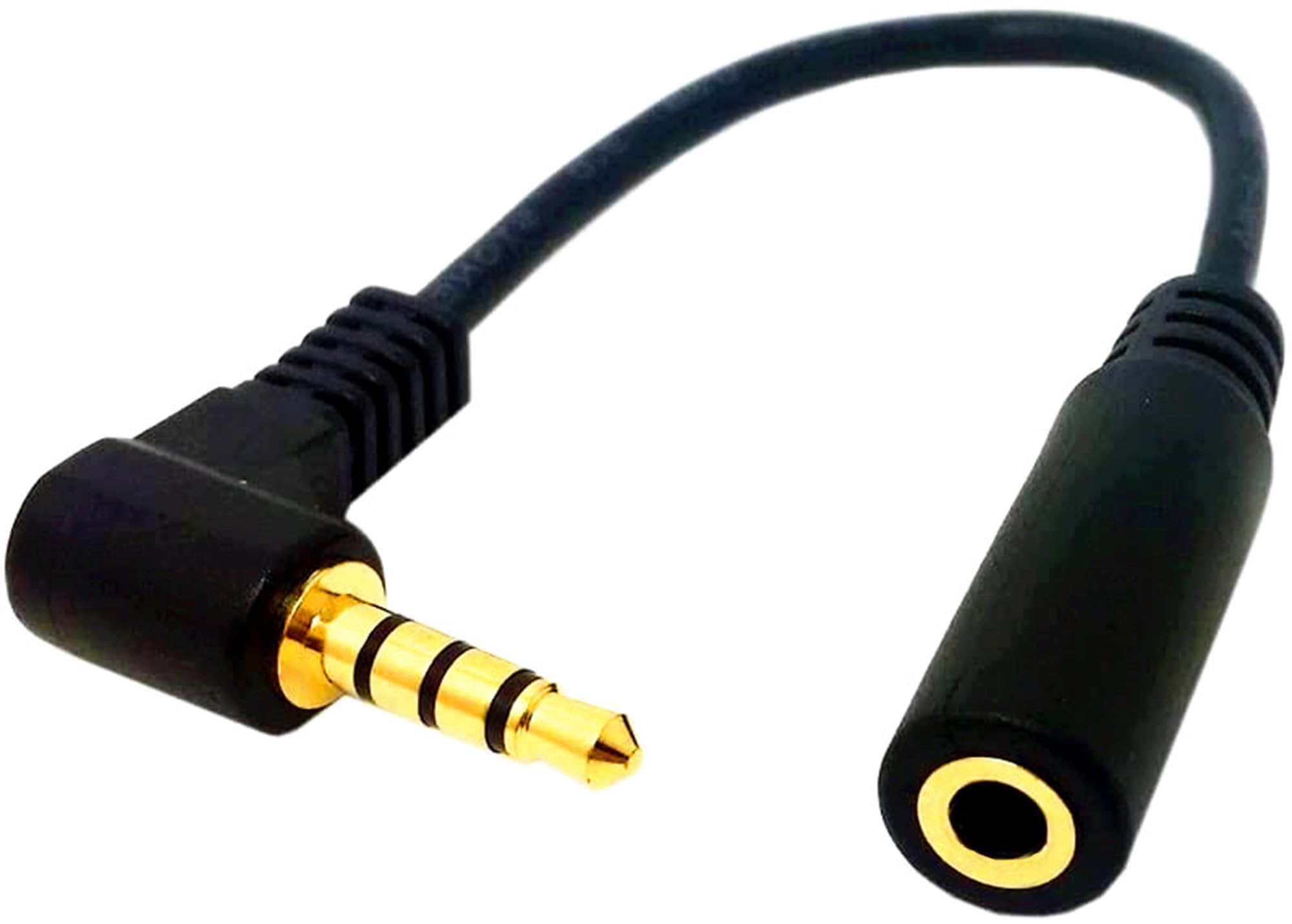 SHANFEILU 4 Pole 3.5mm Right Angle Audio Cable - 90 Degree Male to Female TRRS Stereo Aux Cord with Mic Support - 12 Inch Headset Extension Cable for Gaming, Smartphones, Laptops & Audio Devices