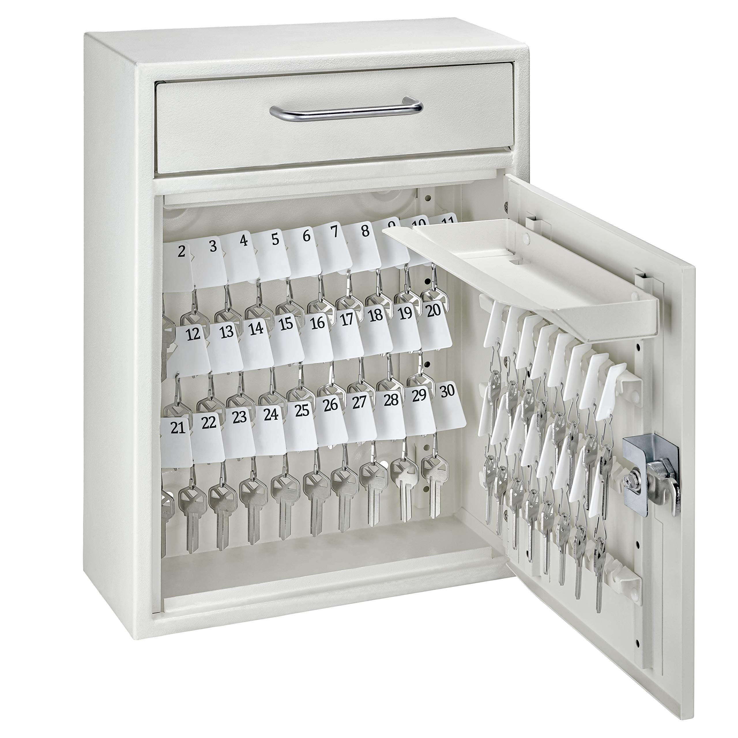 Mail Boss 8153 Key Boss - Heavy Duty Commercial Grade Steel High Security Adjustable Key Cabinet - 105 Position Key Organizer with Combination Lock - Secure Drop Box for Offices, Hotels & Property Management (Cream White)