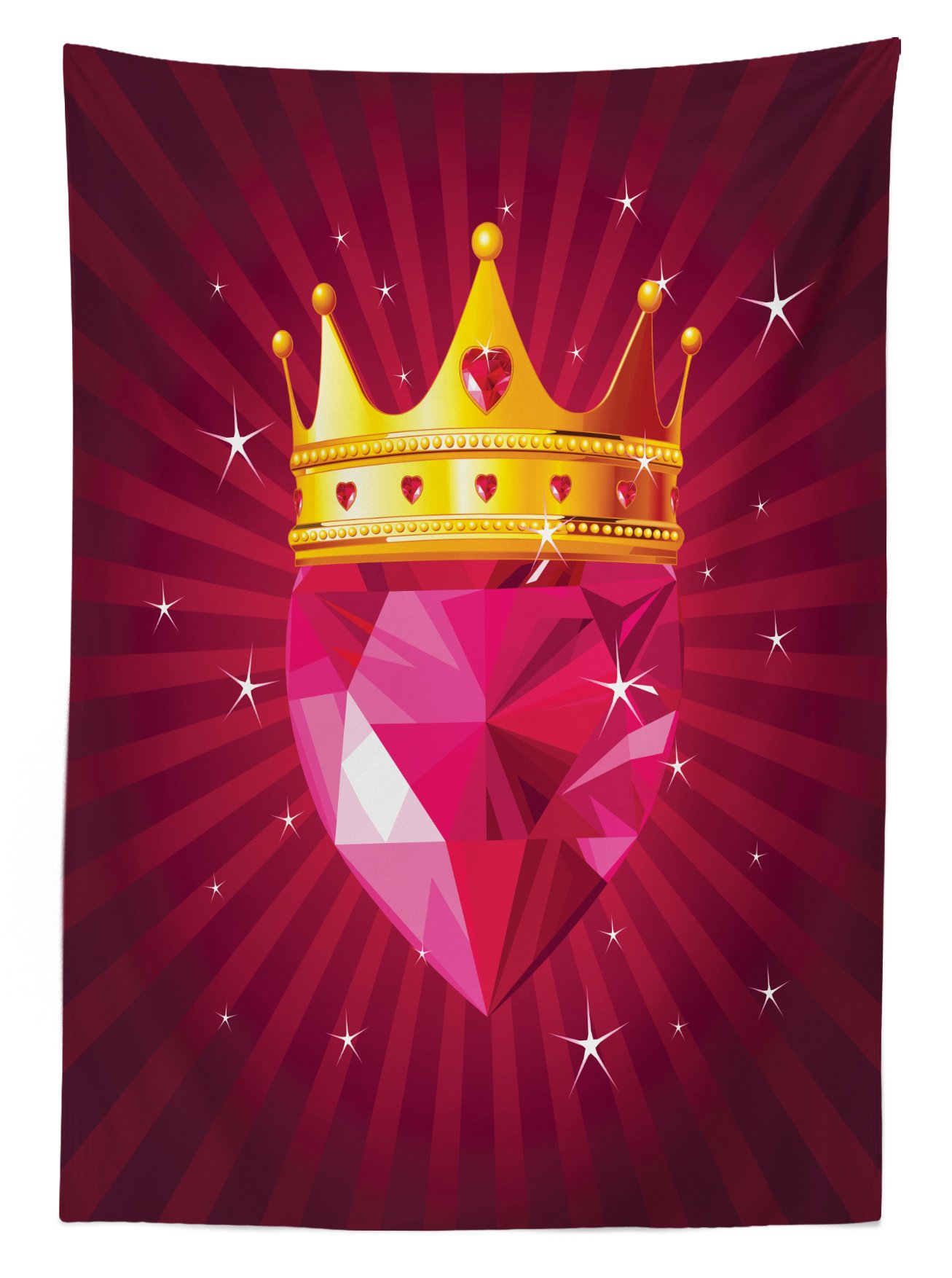 Ambesonne Diamond Outdoor Tablecloth - Crystal Love Heart Crown Queen Design, Washable Picnic Table Cover 58x120 Inches, Pink & Yellow - Perfect for Garden Parties, BBQs, and Outdoor Dining Decor