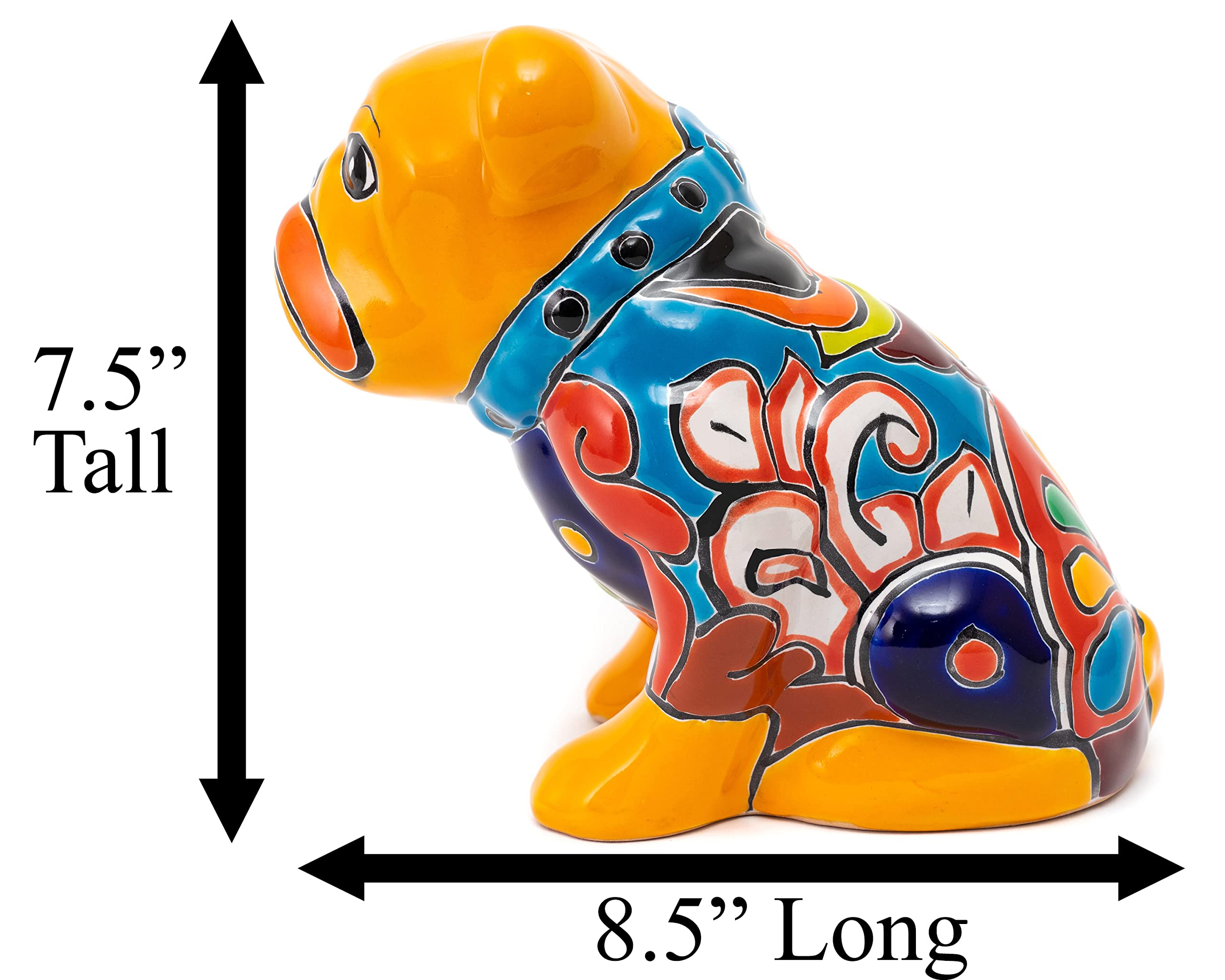 Authentic Talavera Mexican Ceramic Day of The Dead Dog Statue - Día de Muertos Sculpture for Halloween & Garden Decor - Dachshund, Boston Terrier, Chihuahua Puppies Collection (Bulldog Marigold, Medium 8.5