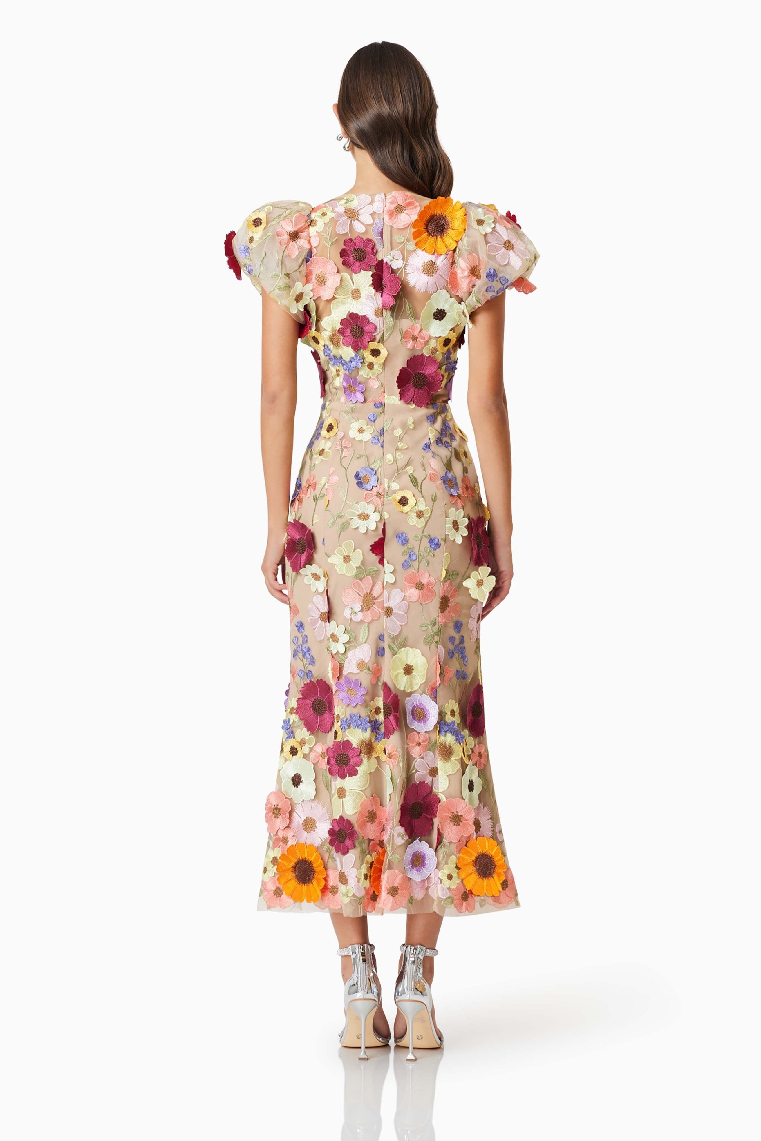 Astraea Elegant 3D Lace Maxi Dress in Pink - Perfect for Weddings, Parties & Special Occasions