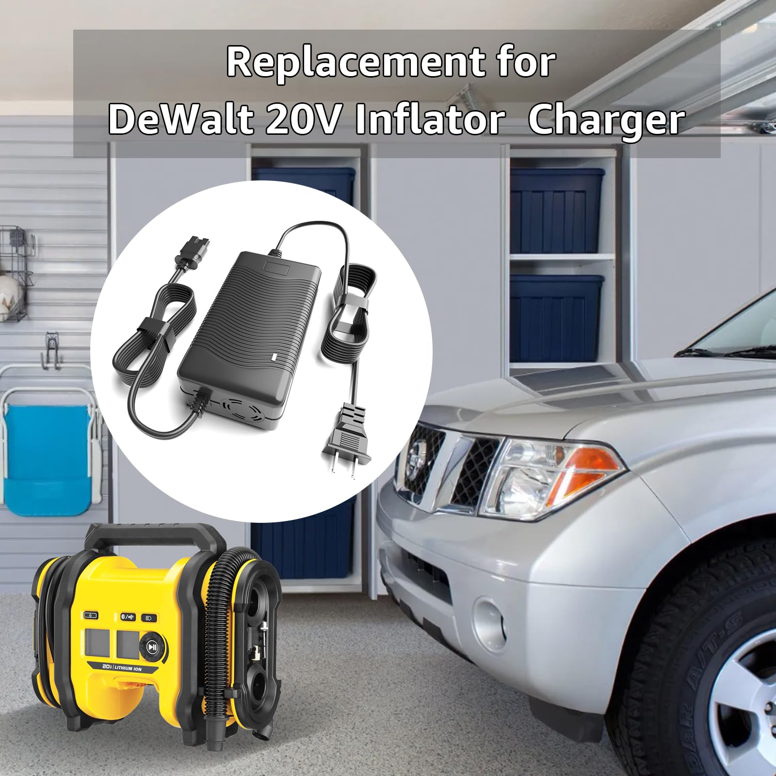 13.8V Replacement Charger for DeWalt DCC020IB Cordless Inflator - Compatible with DeWalt 20V Tire Inflator & Air Compressor - Power Supply for Home, Garage, and Roadside Emergency Use