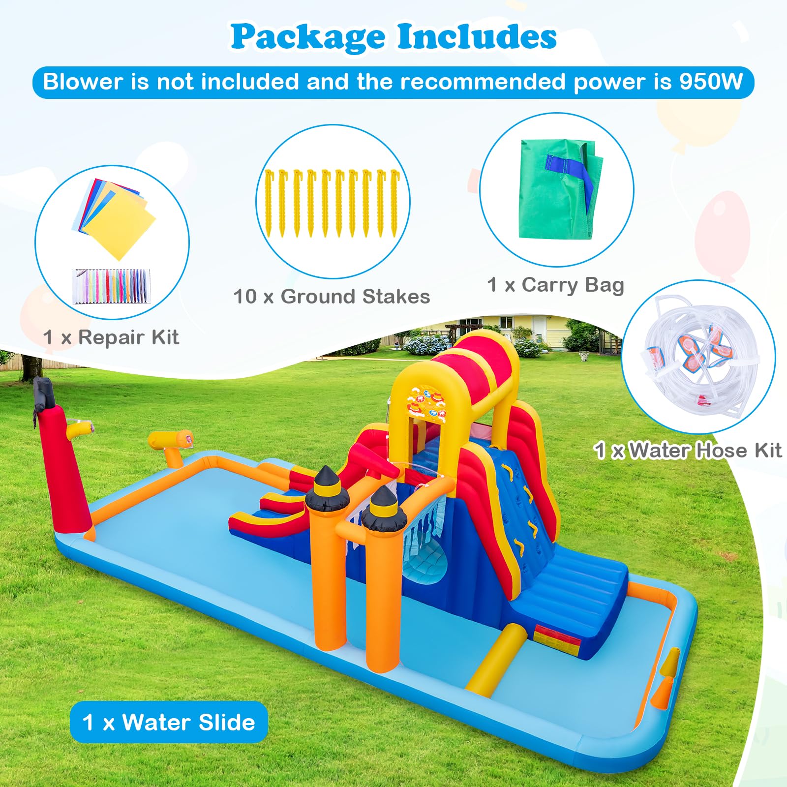 BOUNTECH 23x10FT Inflatable Water Slide Park - Dual Racing Slides, Climbing Wall & Hide & Seek Cave for Kids | Outdoor Blow Up Water Slides for Backyard Parties, Summer Fun & Birthday Gifts | Perfect for Family Gatherings, Pool Parties & Outdoor Adventures