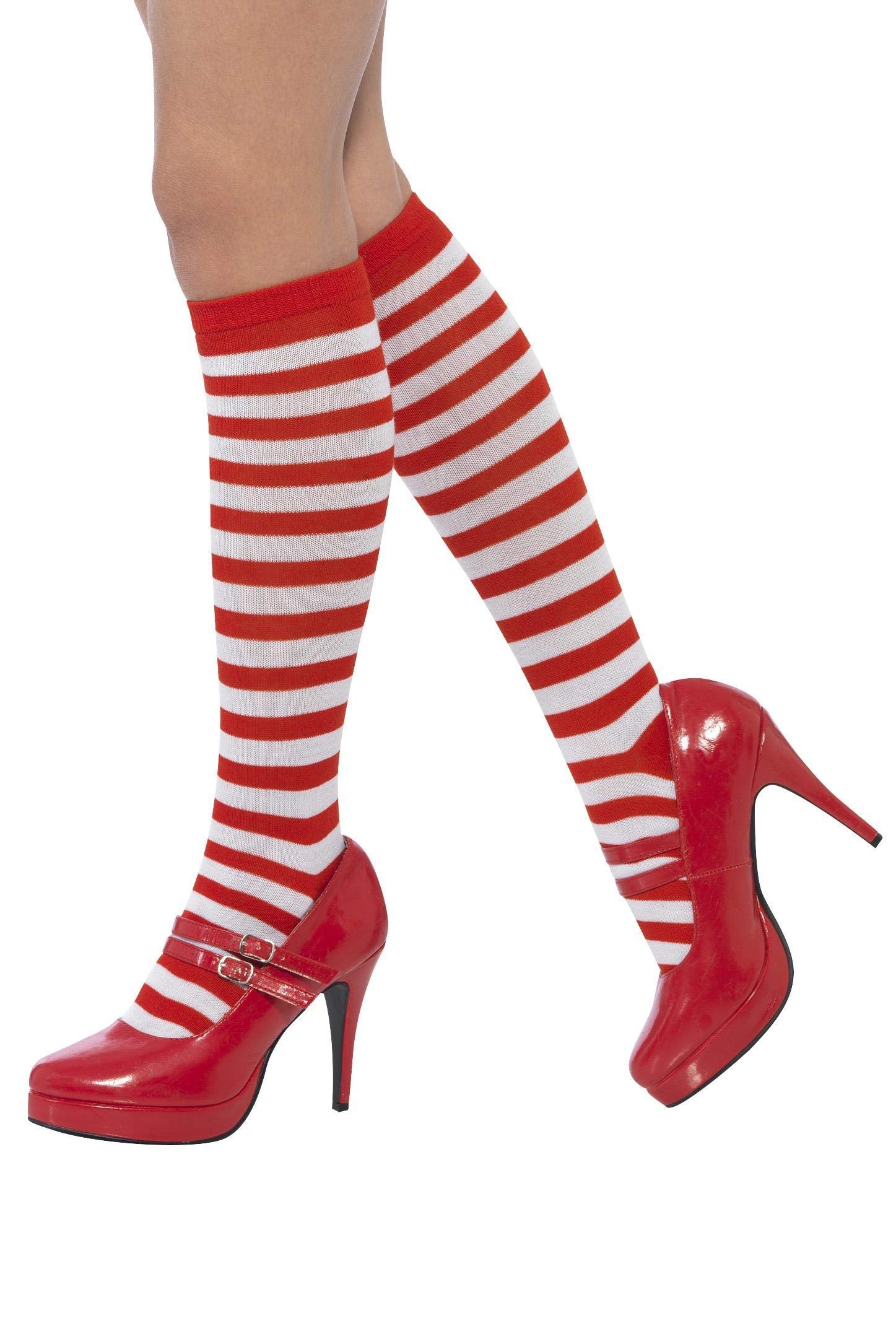Adult Red & White Striped Elf Socks - Long Christmas Costume Stockings for Holiday Parties & Cosplay
