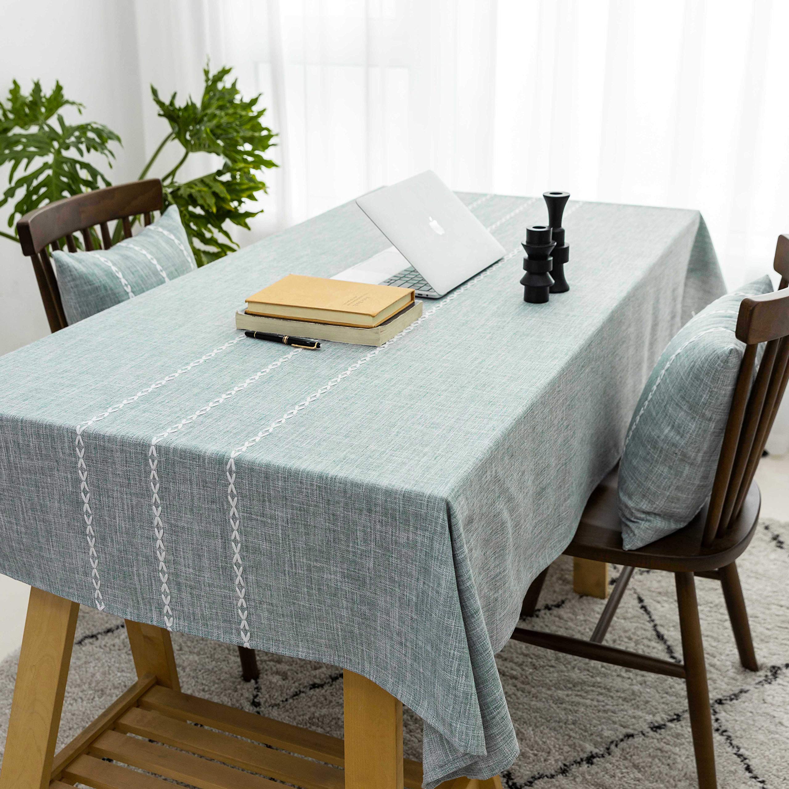 Premium Faux Linen Tablecloth 52x102 Inch - Elegant Sage Green Rectangle Dining Table Cover for Kitchen & Holiday Decor | Wrinkle-Resistant, Washable Fabric for Dinner Parties, Family Gatherings & Special Occasions