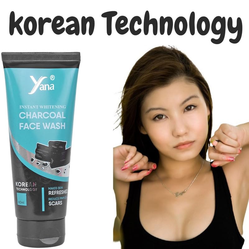 Instant Whitening Activated Charcoal Face Wash | Deep Pore Cleanser for Oily Skin | Korean Skincare Technology | Brightening & Detoxifying Facial Cleanser for Acne-Prone & Combination Skin | Perfect for Daily Skincare Routine & Deep Cleansing