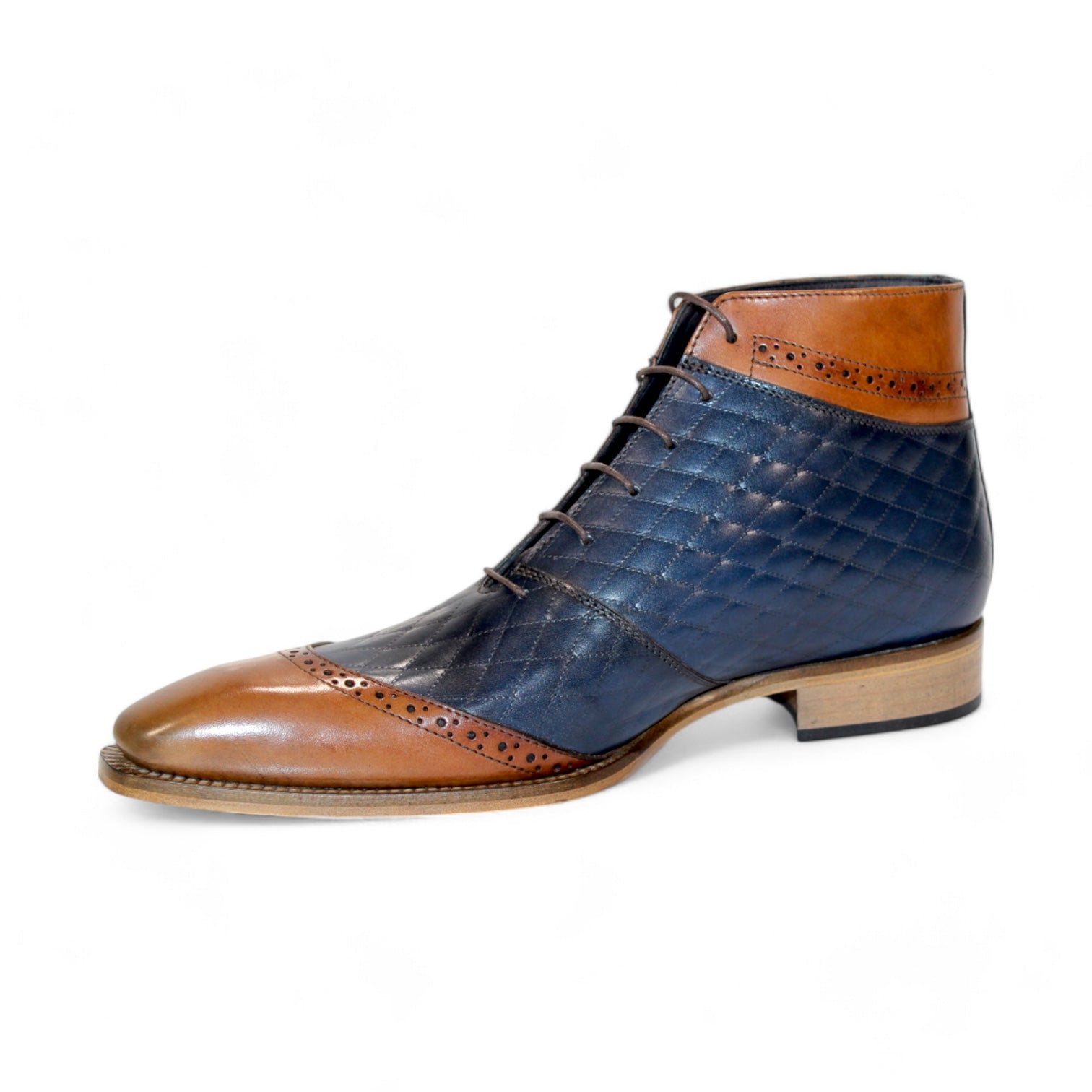 Duca Di Matiste Lauro Men's Dress Shoes - Cognac & Navy Leather Oxfords for Business & Formal Occasions