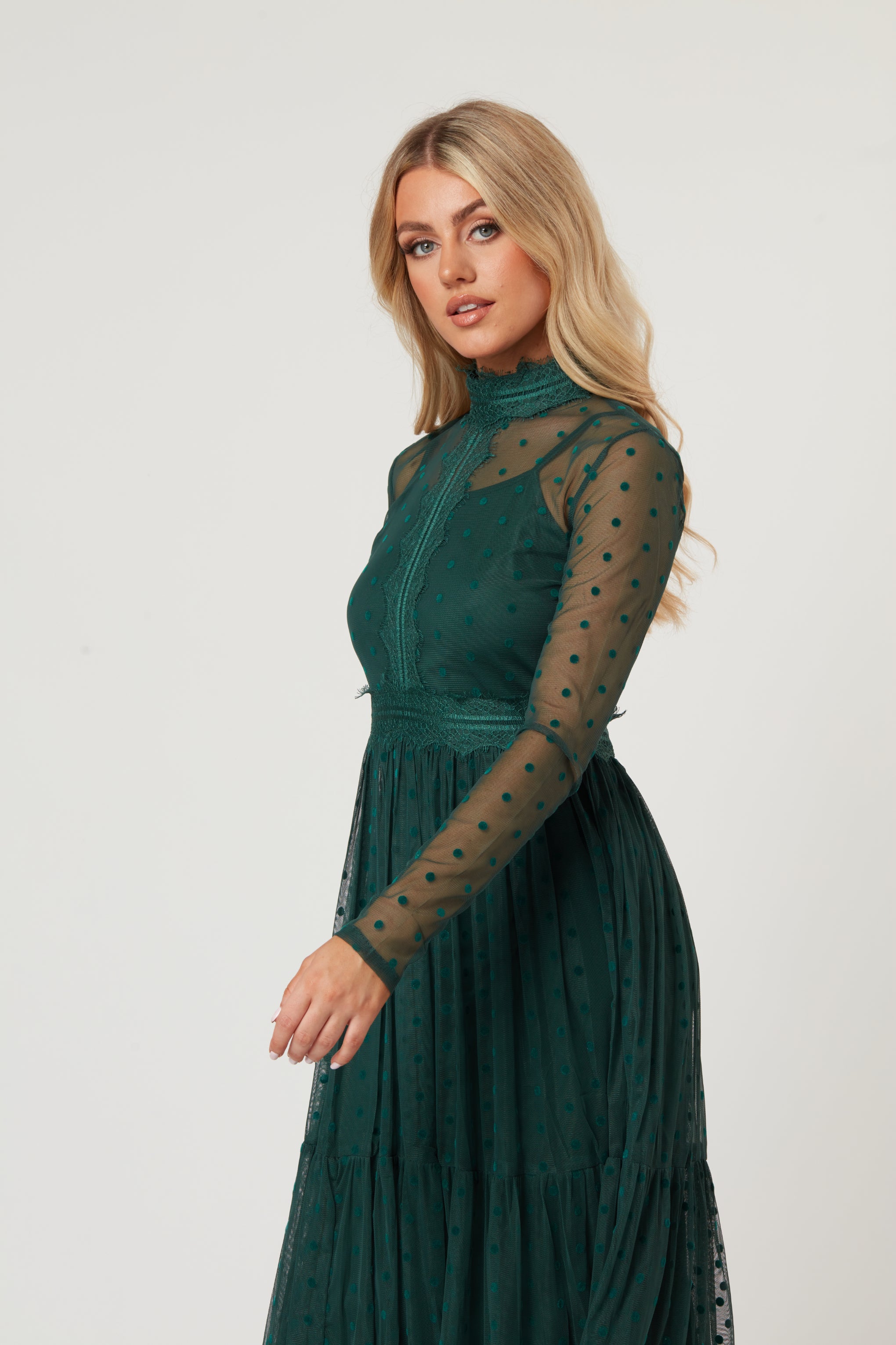 Roman Lola Green Polka Dot Midi Dress - Flowy Summer Dress for Women, Perfect for Beach Vacations, Garden Parties & Date Nights