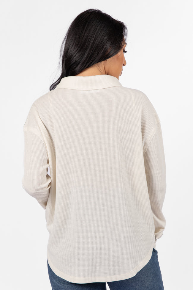 Stylish Cream Waffle Knit Collared Top for Women | Comfortable & Fashionable Blouse | Perfect for Office Wear, Date Nights & Casual Outfits