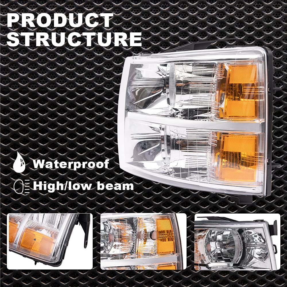 Chevy Silverado Headlights 2007-2014 - Clear Lens Chrome Housing for Day & Night Driving