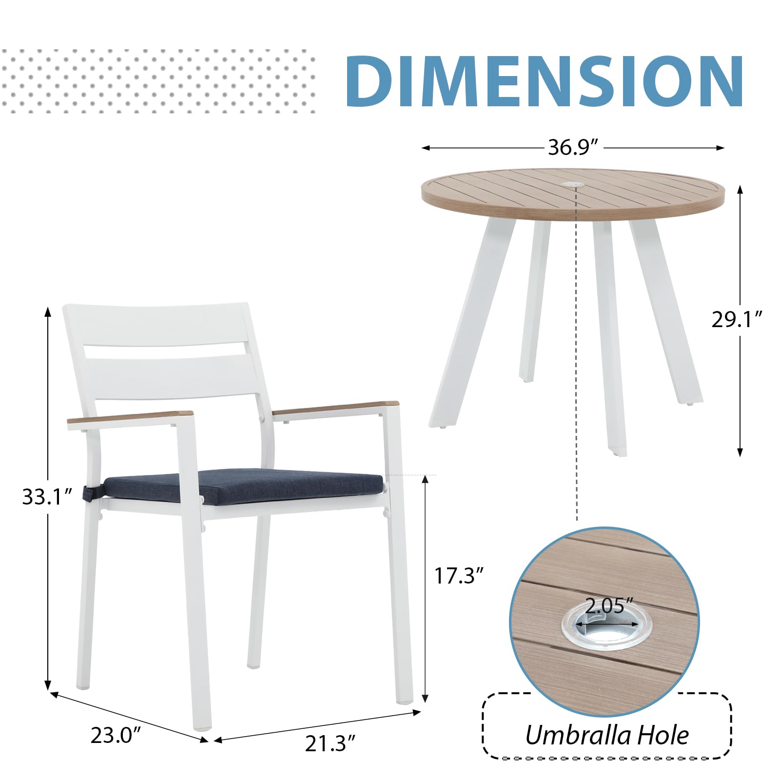 JOIVI 5-Piece Outdoor Dining Set - Aluminum Patio Furniture with Wood Grain Tabletop & Stackable Chairs for 4 People, Includes 2.05